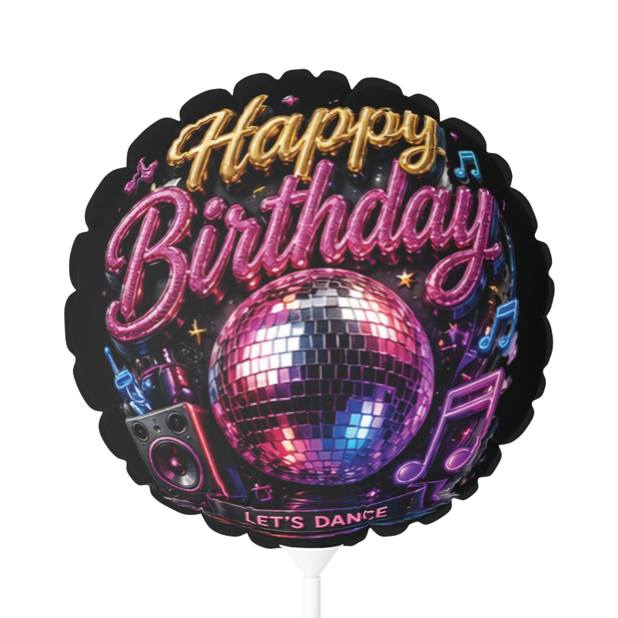 Happy Birthday Disco Balloon — 11" Round/Mylar Party Balloon