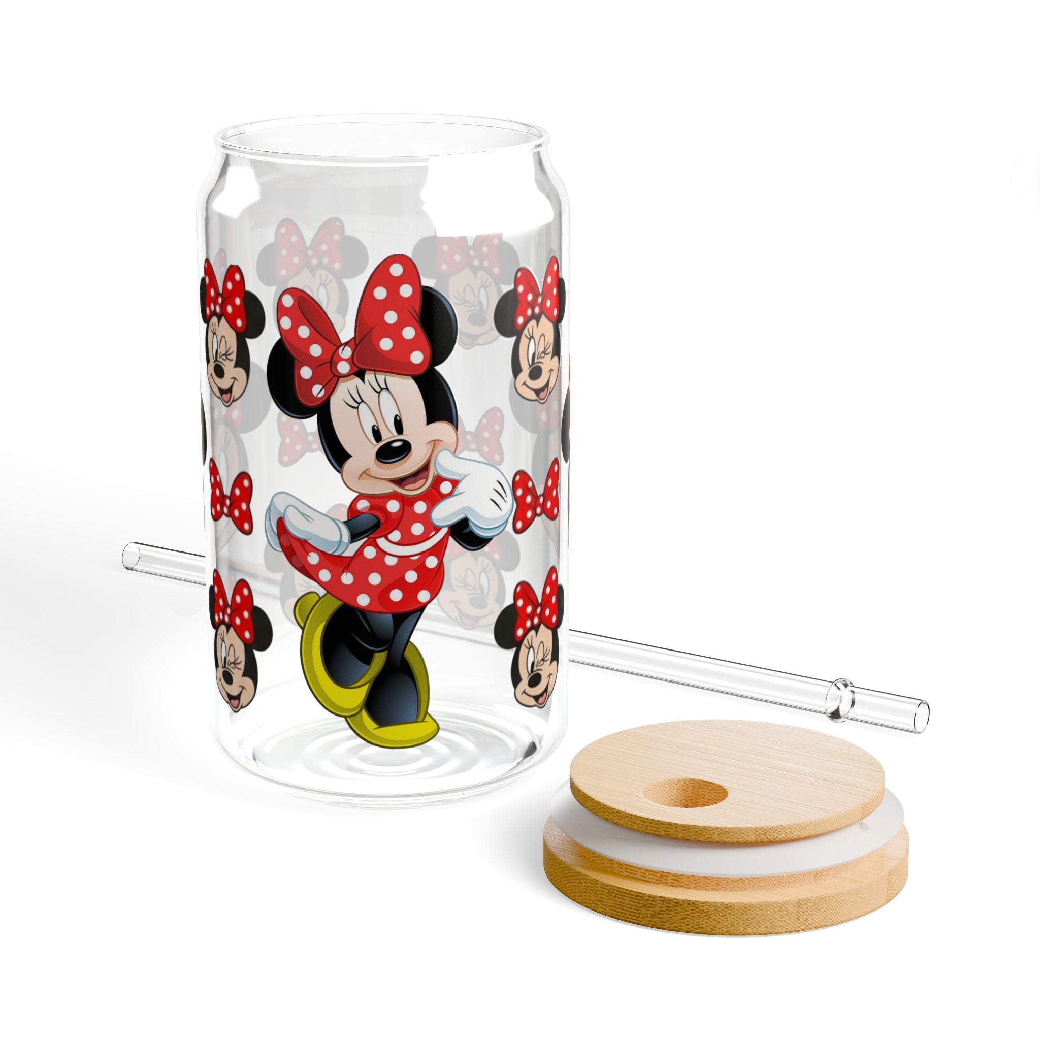 Minnie Mouse 16oz Sipper Glass with Straw – Cute Polka Dot Disney Drink Jar