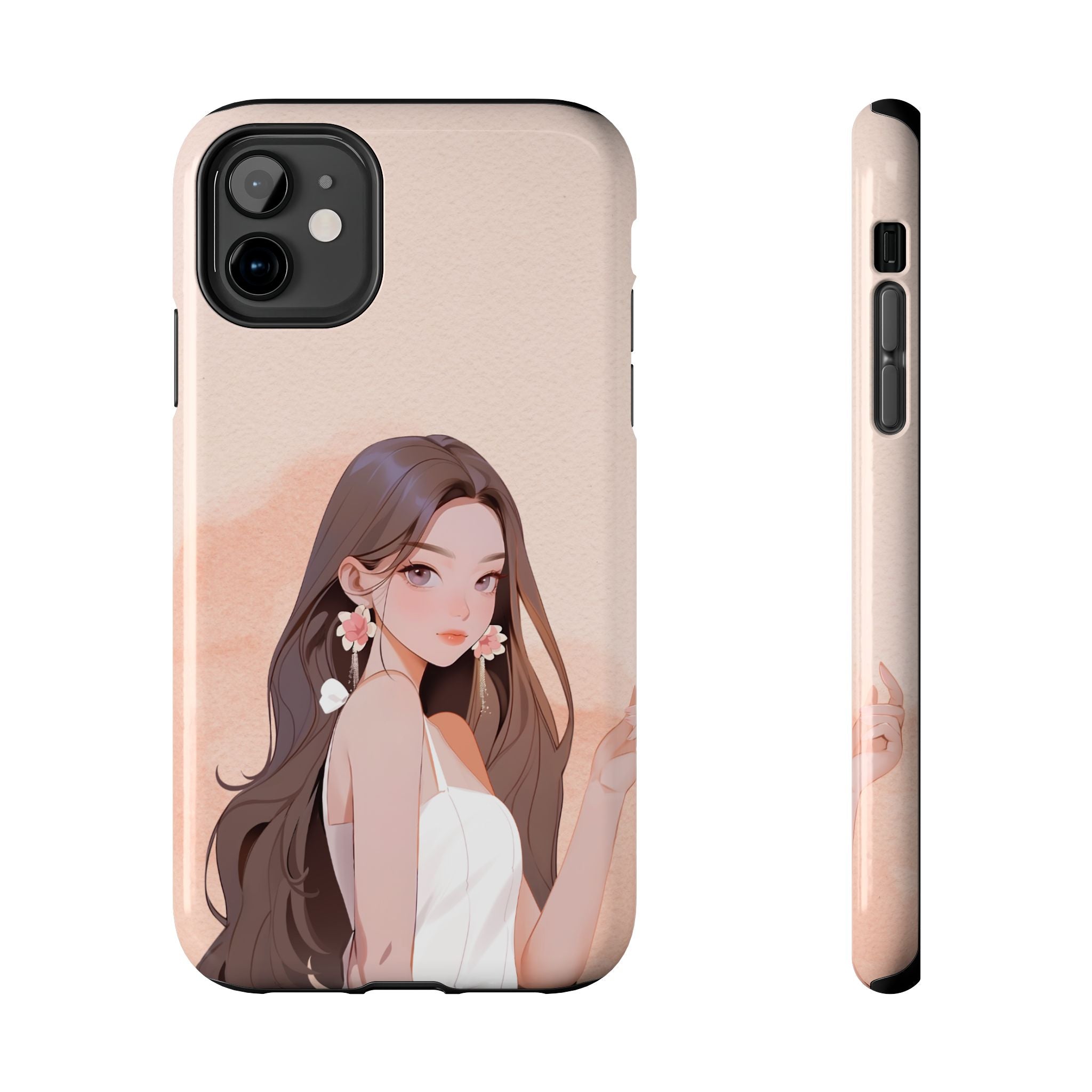 Tough Phone Case — Elegant Anime Girl Illustration, Protective Slim Phone Cover