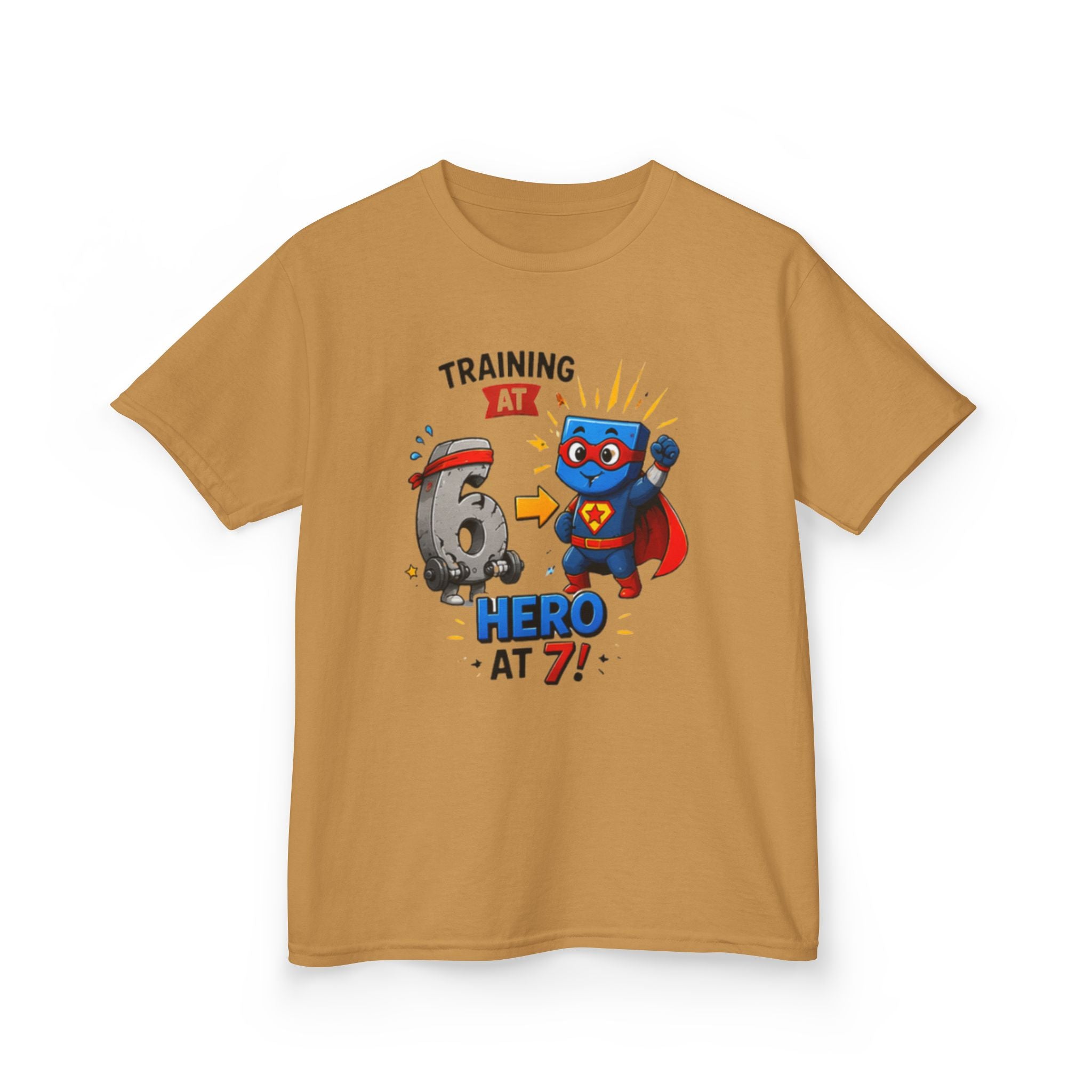 Kids Tee — "Training at 6, Hero at 7!" Superhero Birthday Shirt 67