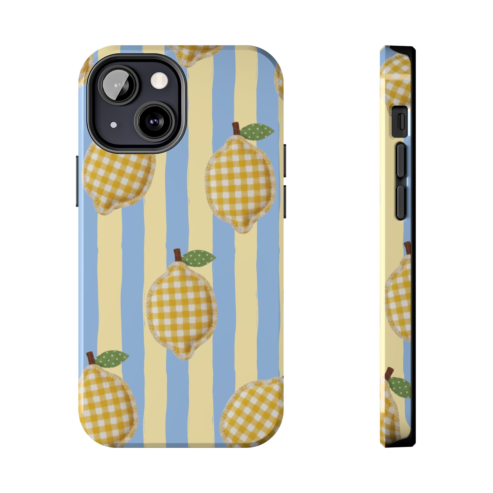 Tough Phone Case — Blue & Yellow Gingham Lemon Design