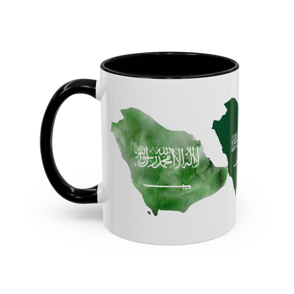 Saudi Arabia Flag Map Accent Coffee Mug — Green Watercolor Saudi Map (11/15oz)