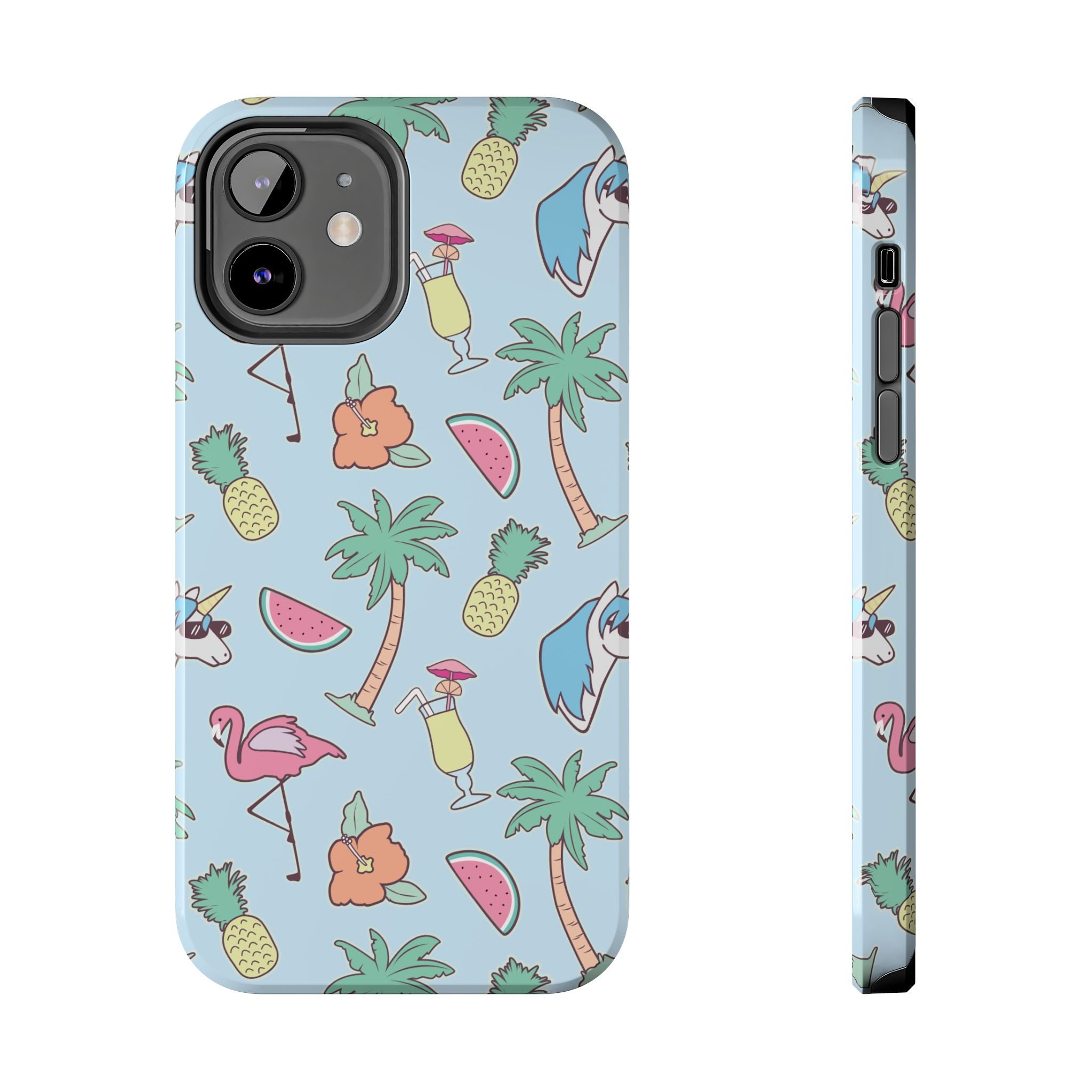 Tropical Summer Tough Phone Case — Pineapple, Flamingo & Palm Pattern