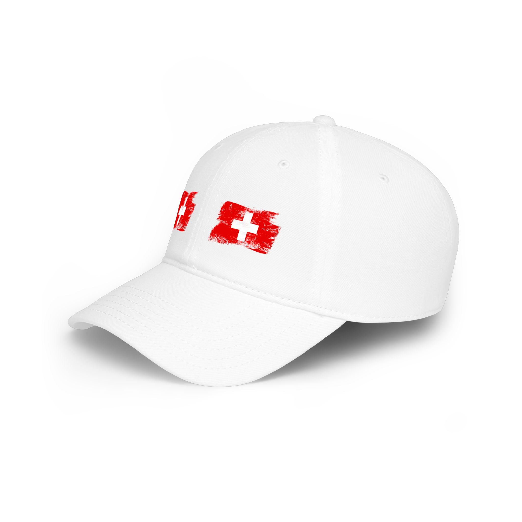 Switzerland Flag Low Profile Baseball Cap — Distressed Double Swiss Cross Hat