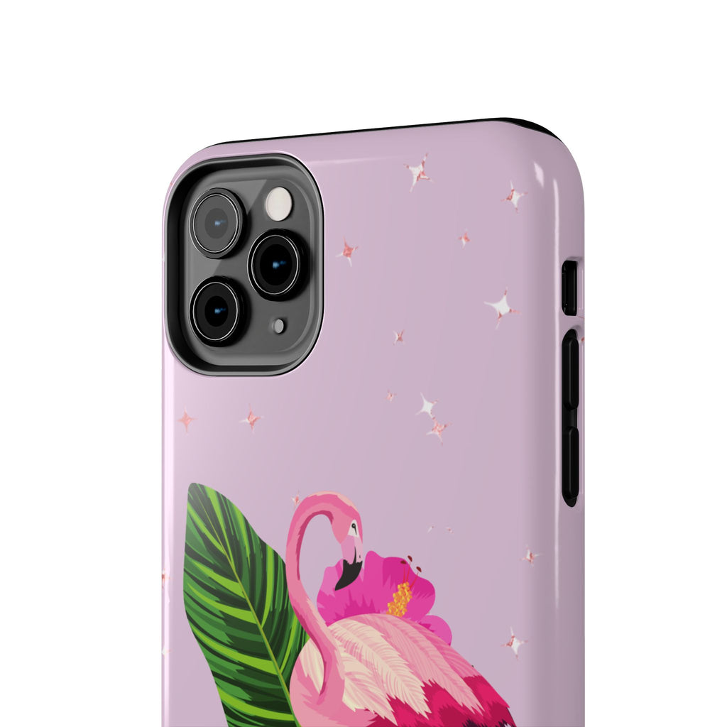 Flamingo Tropical Tough Phone Case — Pink Hibiscus & Palm Leaves