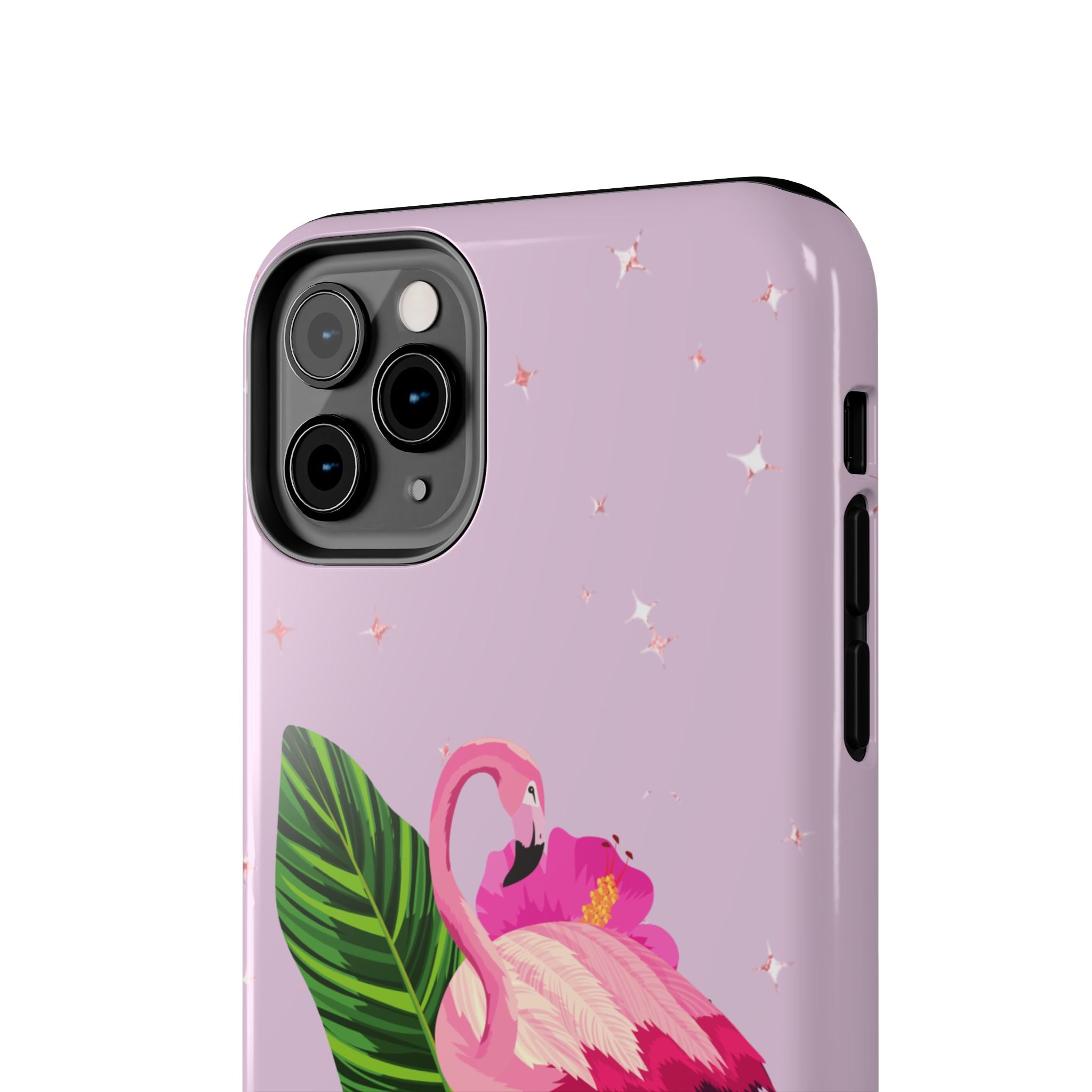 Flamingo Tropical Tough Phone Case — Pink Hibiscus & Palm Leaves