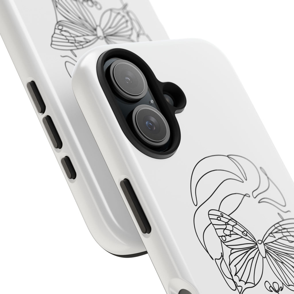 Butterfly Line Art Tough Phone Case — Minimalist Woman Face Design