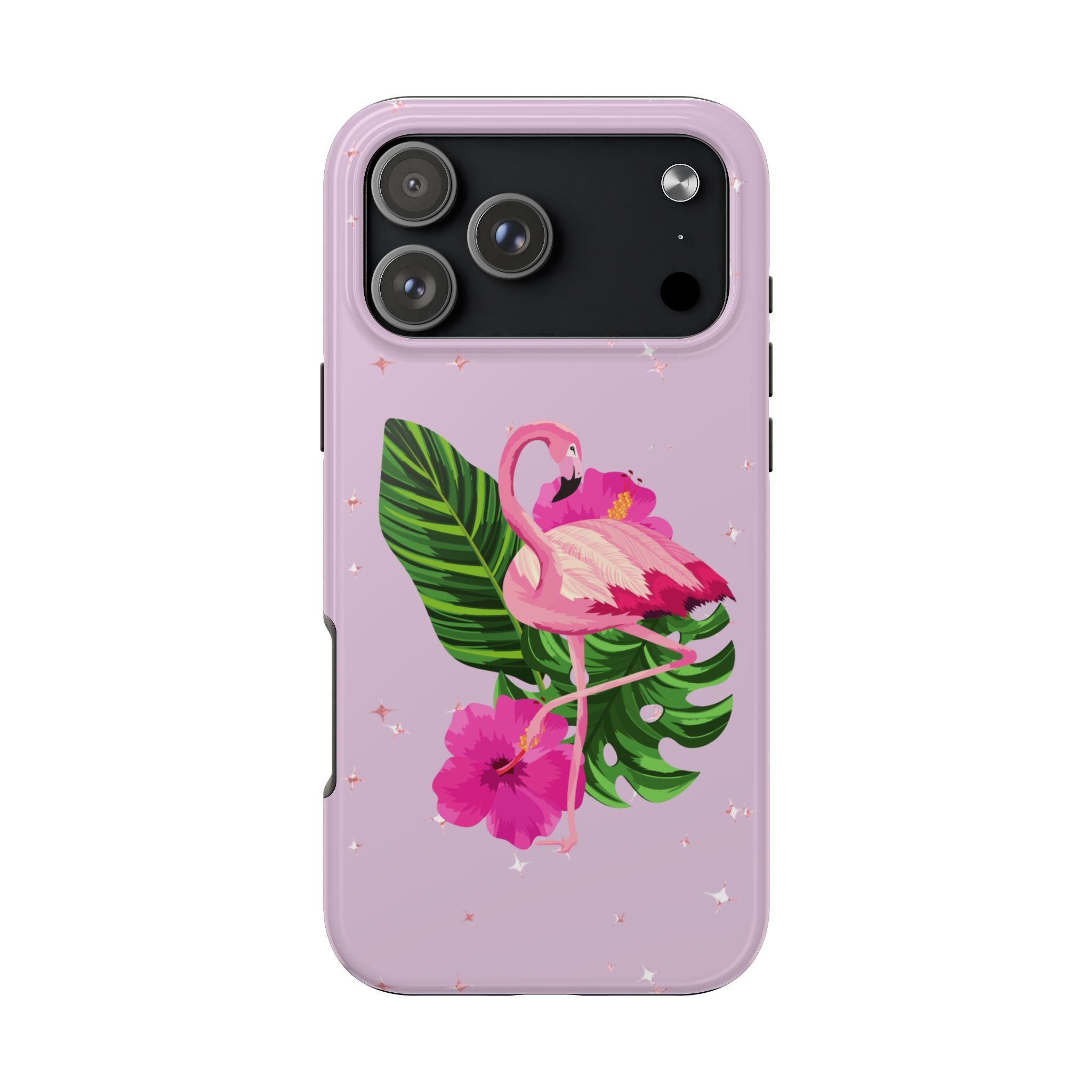 Flamingo Tropical Tough Phone Case — Pink Hibiscus & Palm Leaves