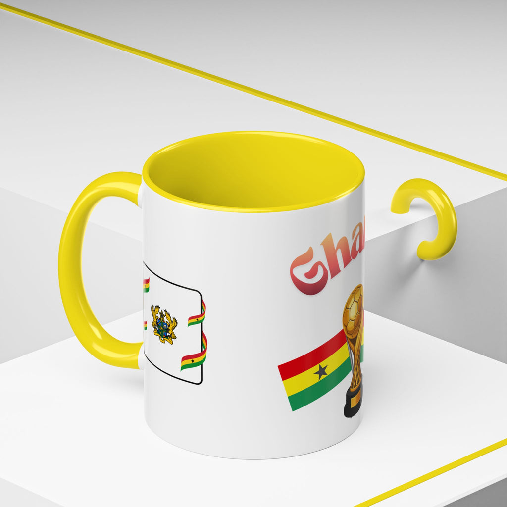 Ghana Soccer Trophy Accent Coffee Mug — Ghana Flag Football Cup Design (11/15oz)