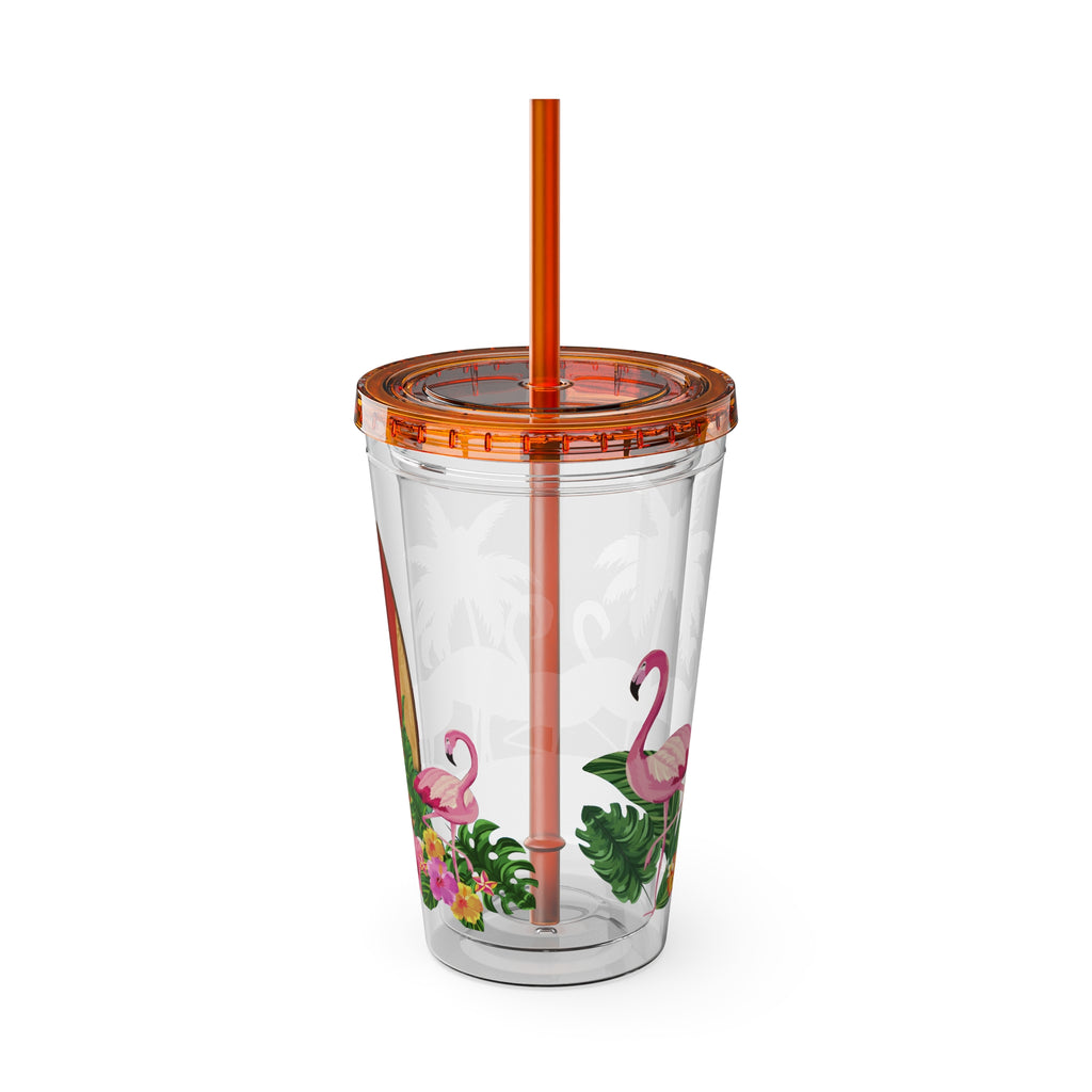 Flamingo Palm Tumbler — 16oz Sunsplash Straw Cup