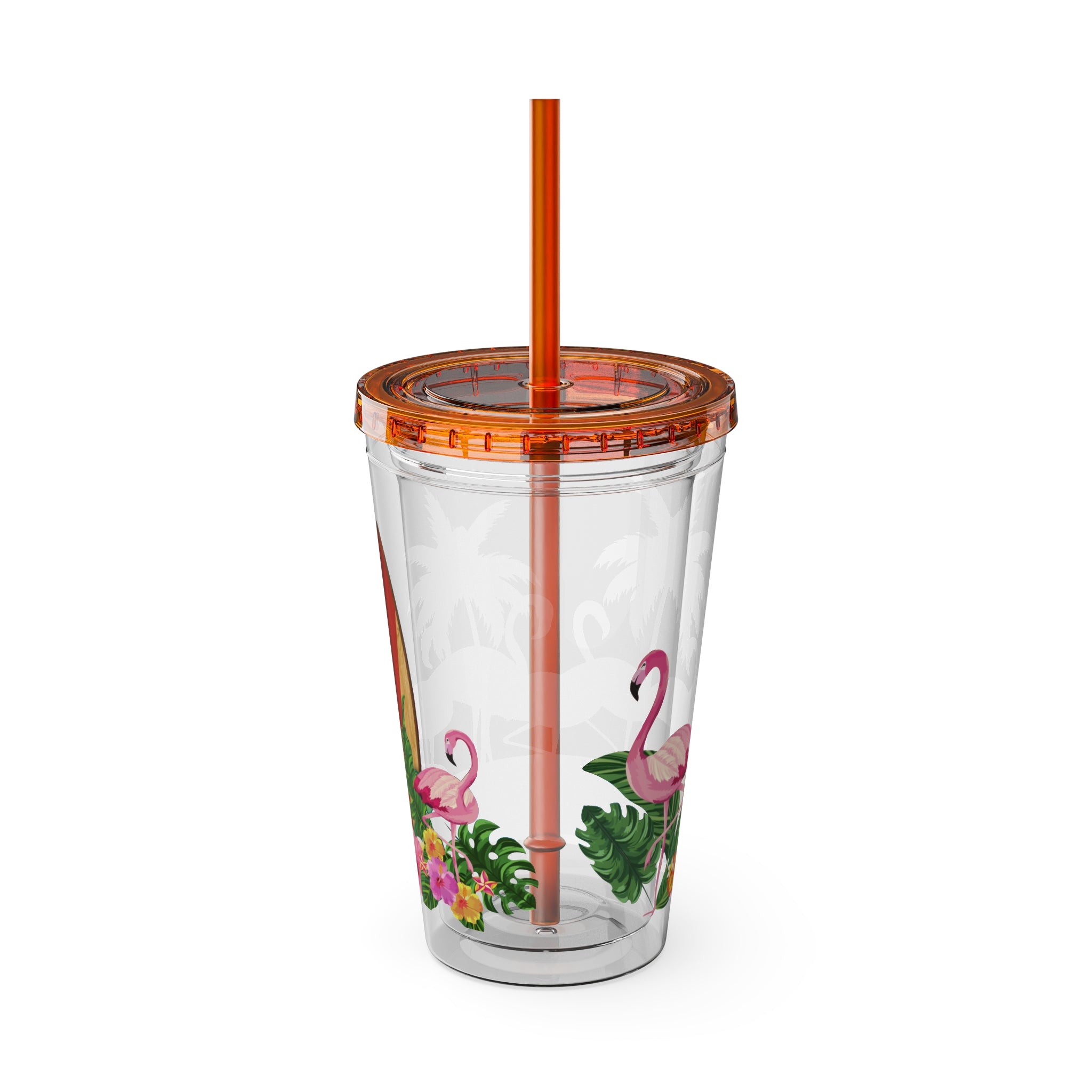 Flamingo Palm Tumbler — 16oz Sunsplash Straw Cup