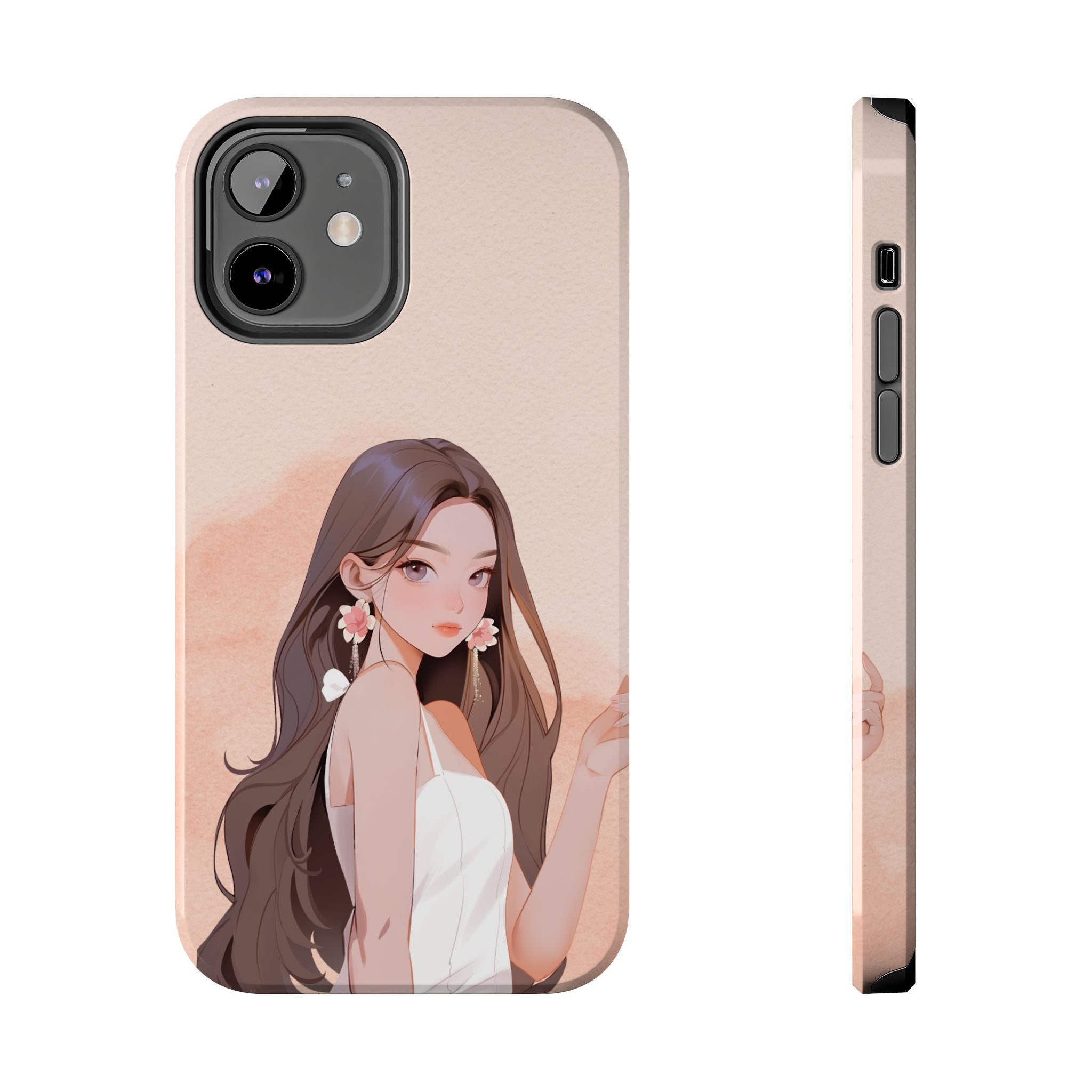 Tough Phone Case — Elegant Anime Girl Illustration, Protective Slim Phone Cover