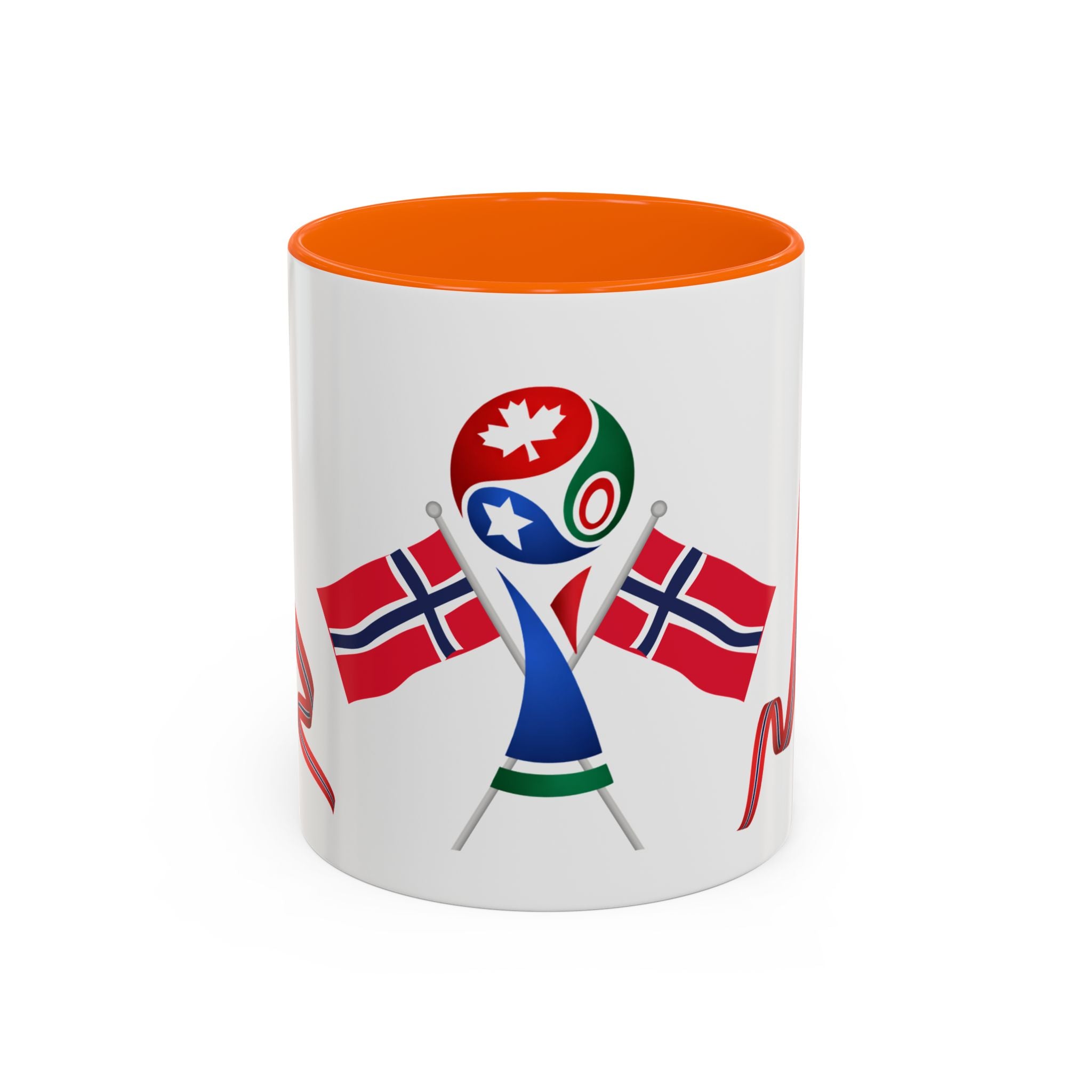 Norway Pride Coffee Mug — Norwegian Flag Ribbon & Cup Emblem Accent Mug
