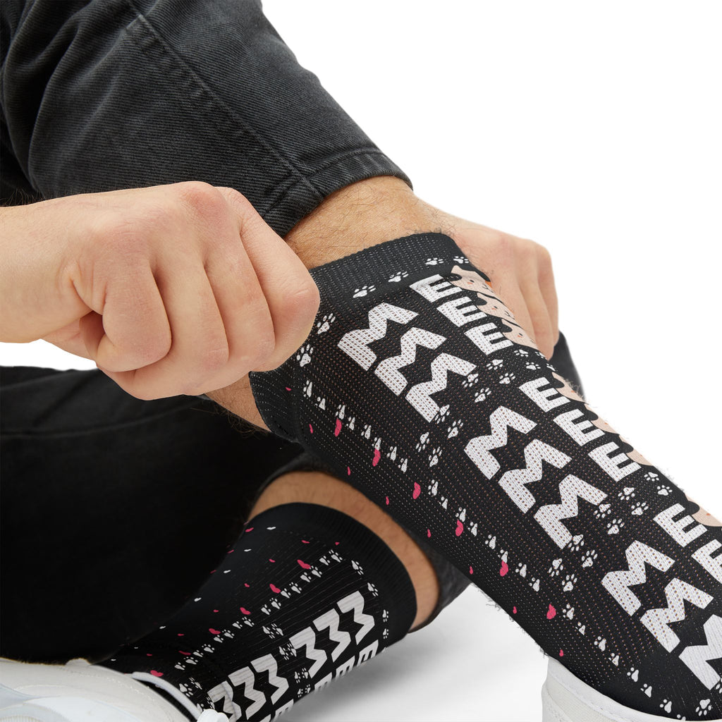 Cat Mom Sublimation Socks — Cute Paw Print Crew Socks for Cat Lovers