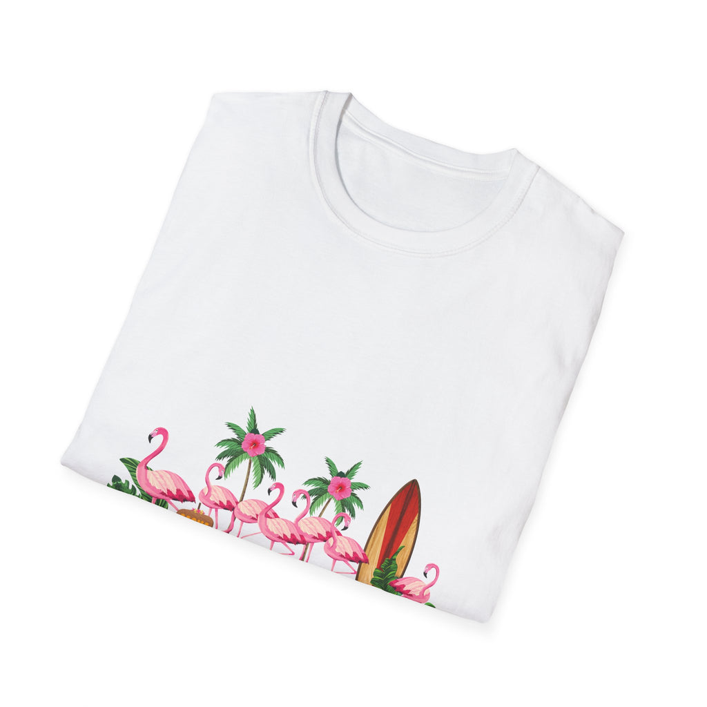 T-Shirt - Tropical Flamingo Surf Scene Graphic Tee