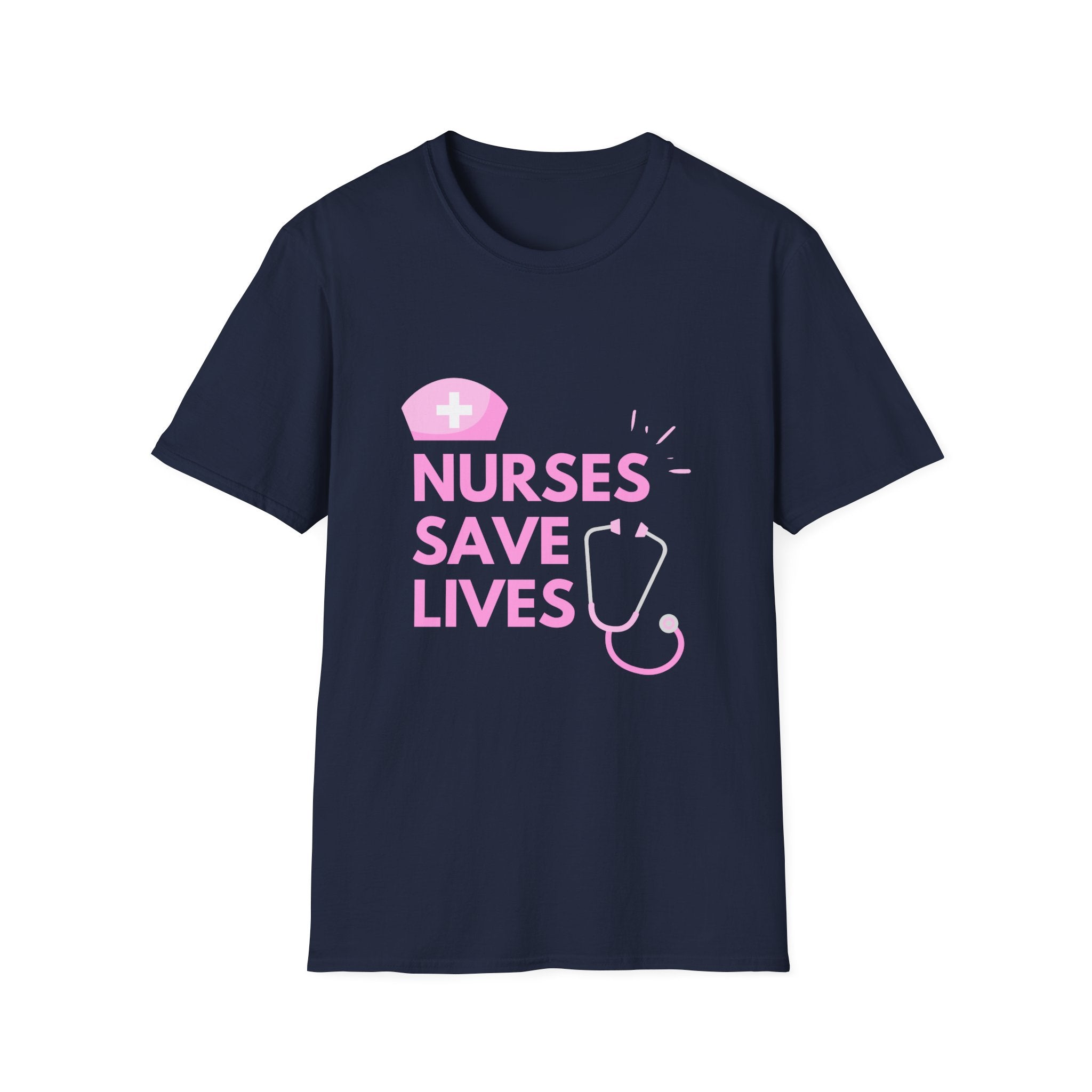 Nurses Save Lives T-Shirt — Pink Nurse Hat & Stethoscope Tee