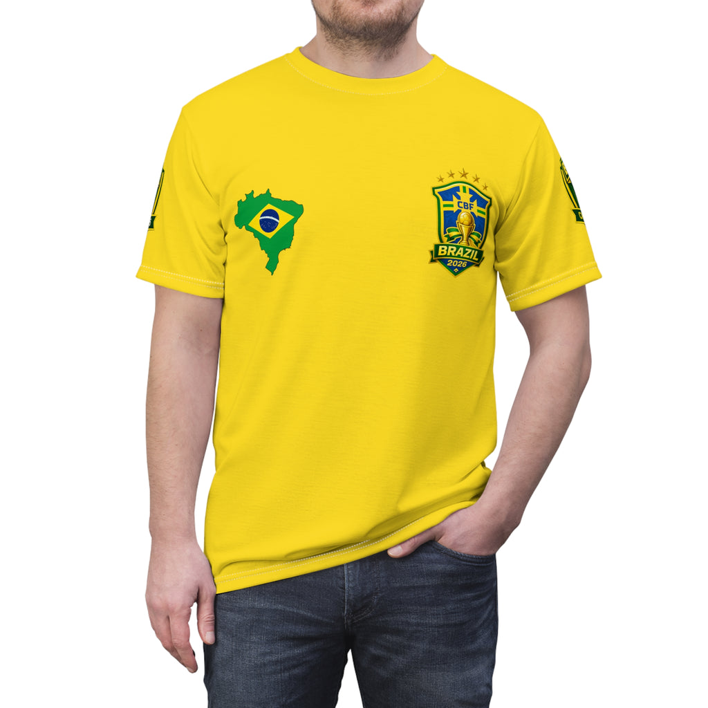 Brazil Flag Crest T-Shirt — Yellow Soccer Fan Tee