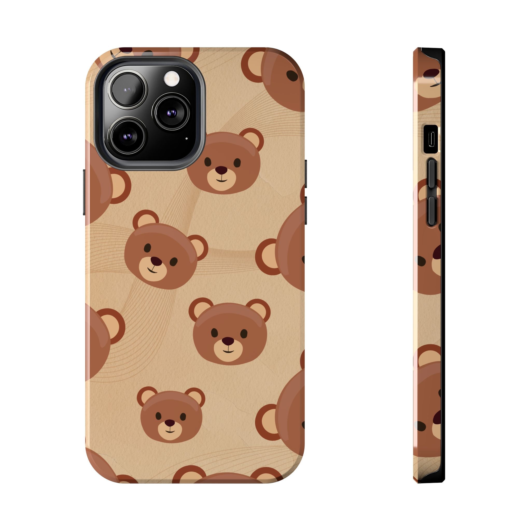 Bear Pattern Tough Phone Case — Cute Brown Bear Protective Phone Cover