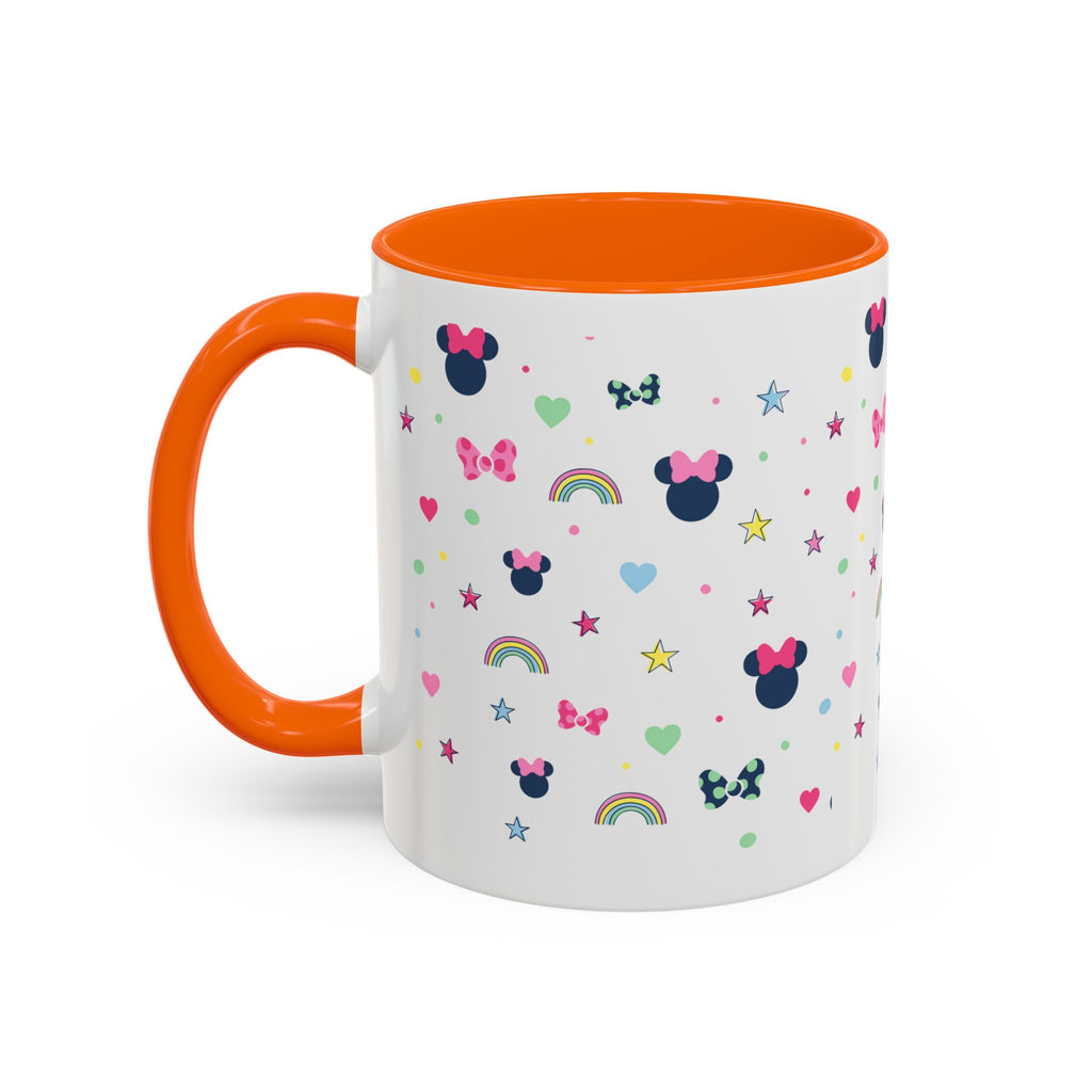 Minnie Dots Accent Coffee Mug — Cute Rainbow & Bow Pattern (11oz)