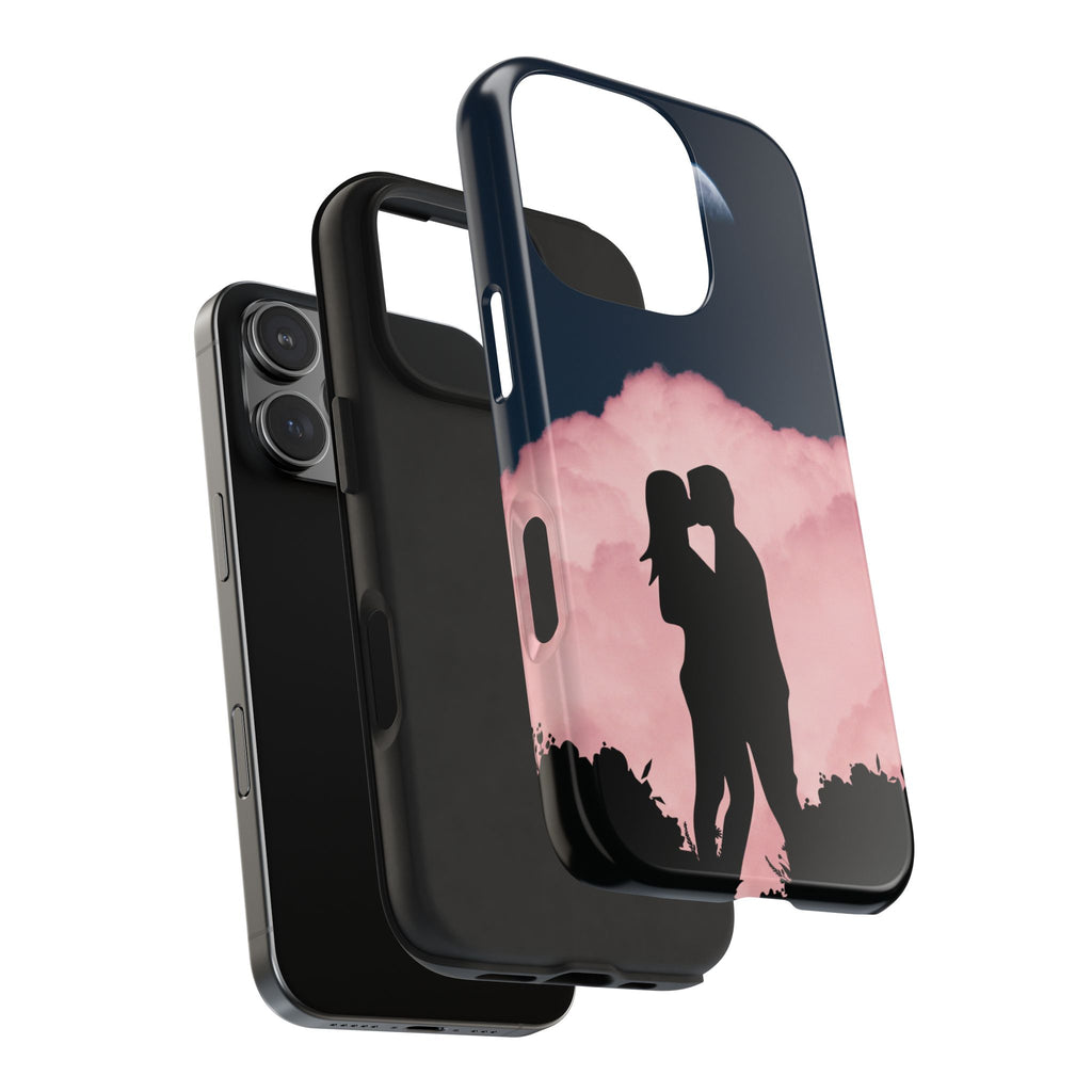 Tough Phone Case — Romantic Couple Silhouette with Moon & Pink Cloud