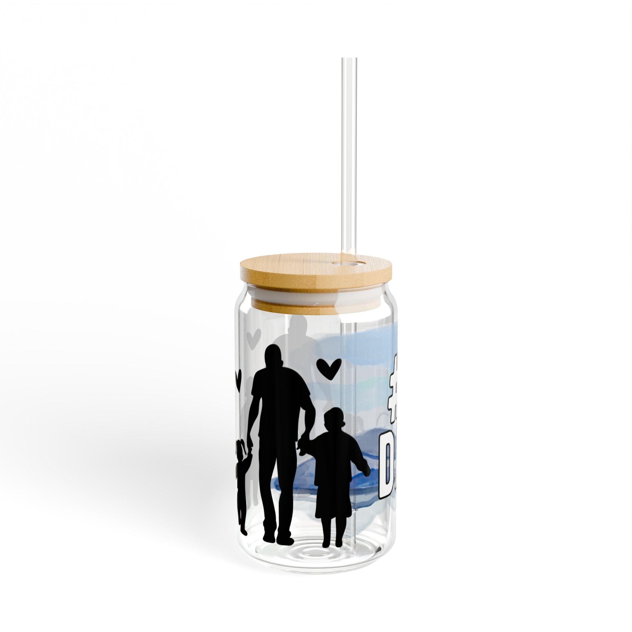 #1 Dad Sipper Glass – 16oz Father’s Day Drinking Jar with Family Silhouette