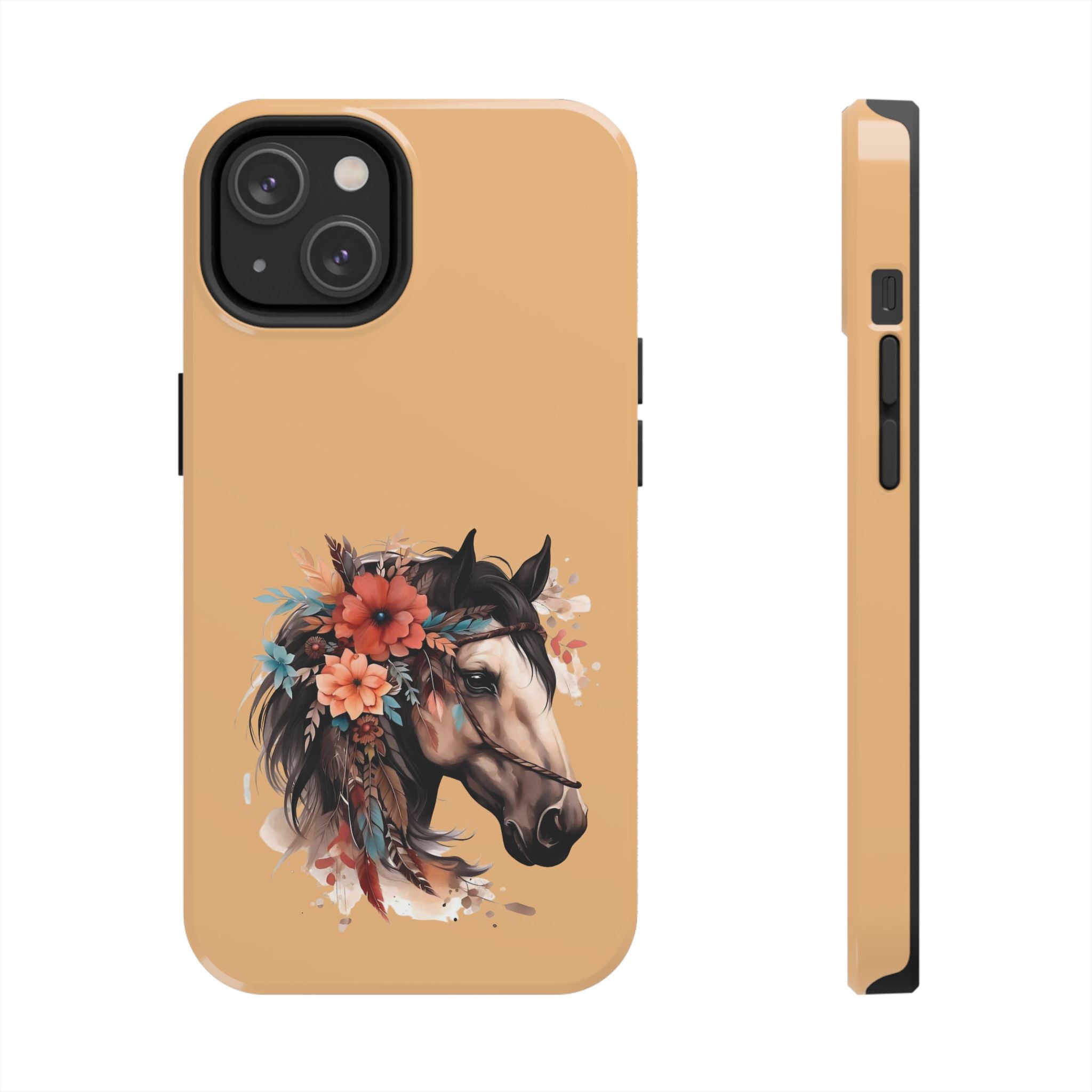Horse Floral Tough Phone Case — Protective iPhone Cover with Boho Horse Head Design