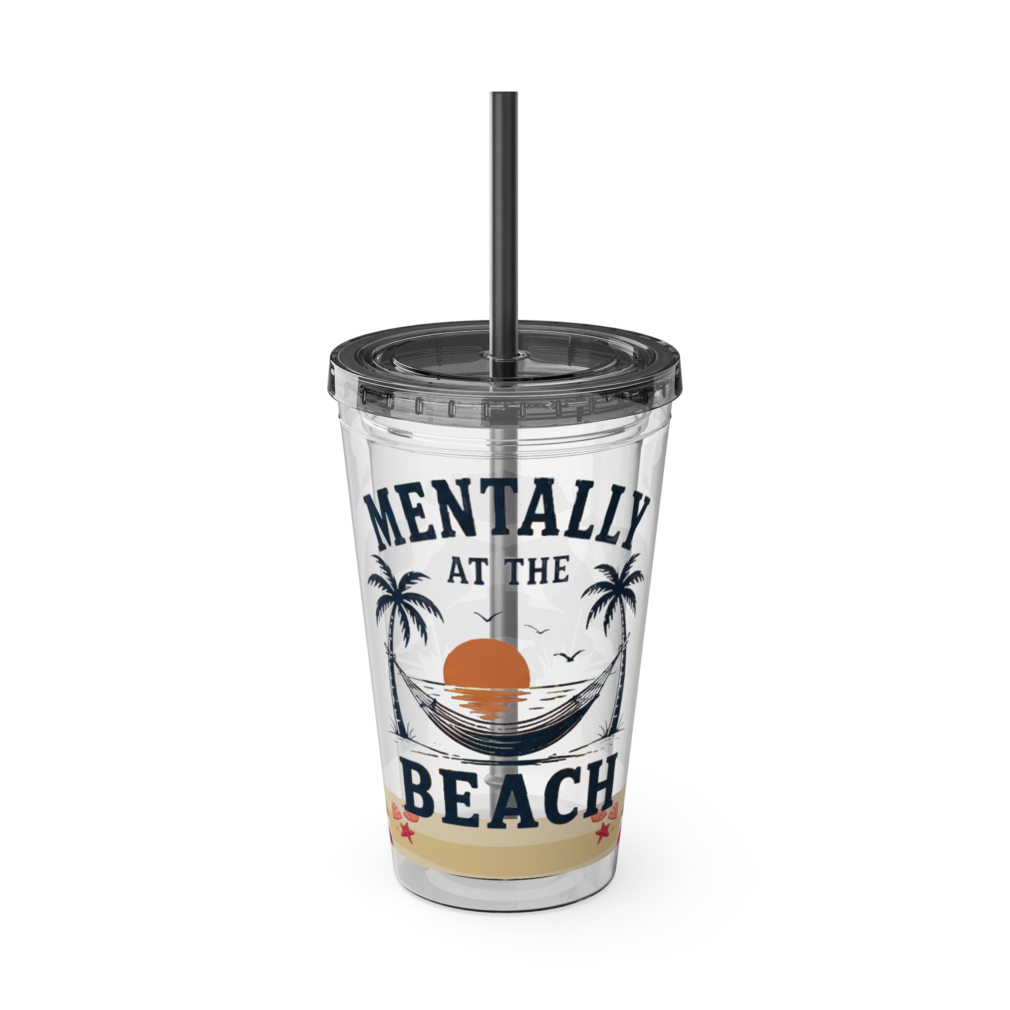 Mentally at the Beach 16oz Tumbler with Straw
