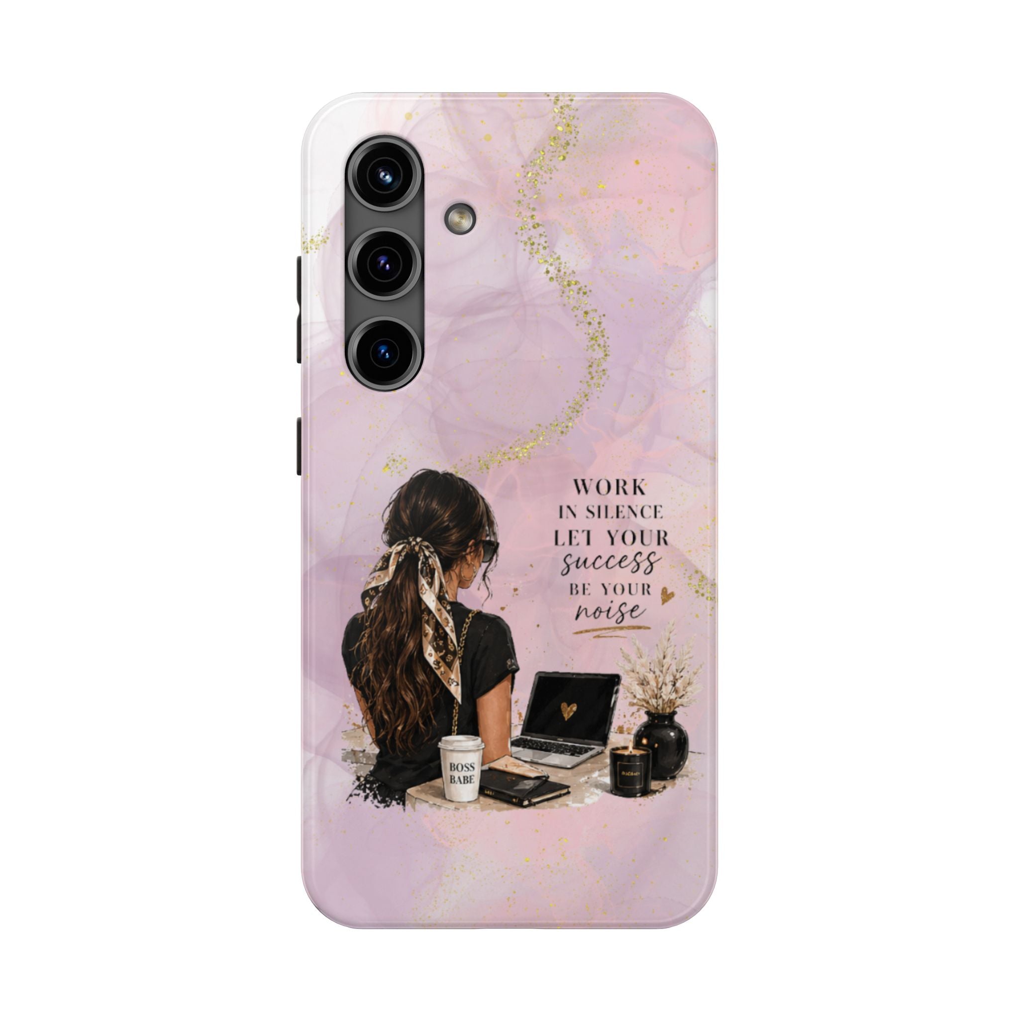 Inspirational Pink Work Desk Phone Case — "Work in Silence, Let Your Success Be Your Noise"