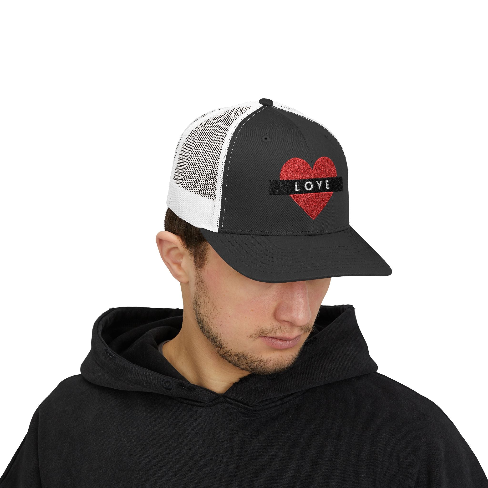 Love Heart Snapback Trucker Cap – Glitter Red Heart with 'LOVE' Band
