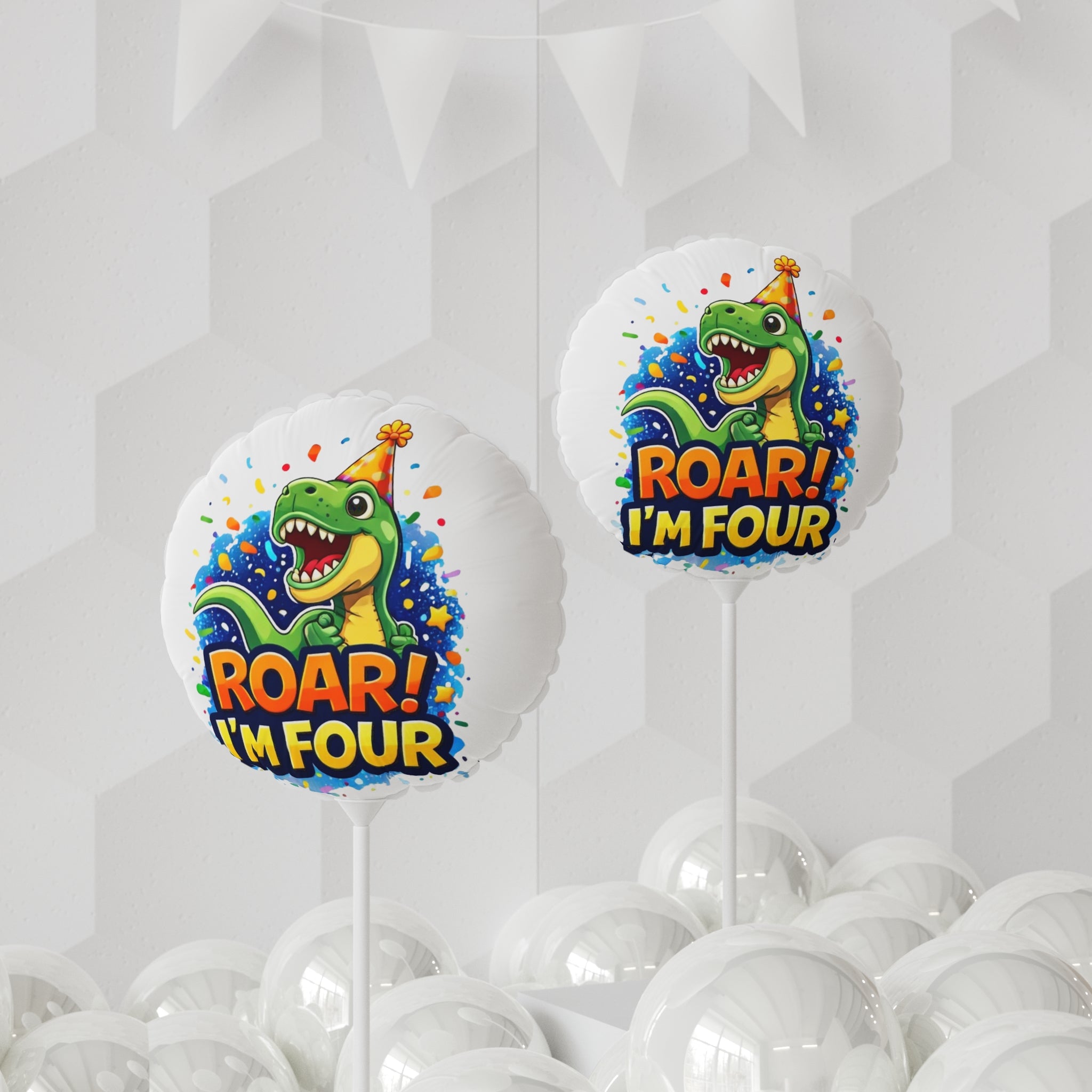 4th Birthday Dinosaur Balloon - "ROAR! I'm Four" Round 11" Party Balloon