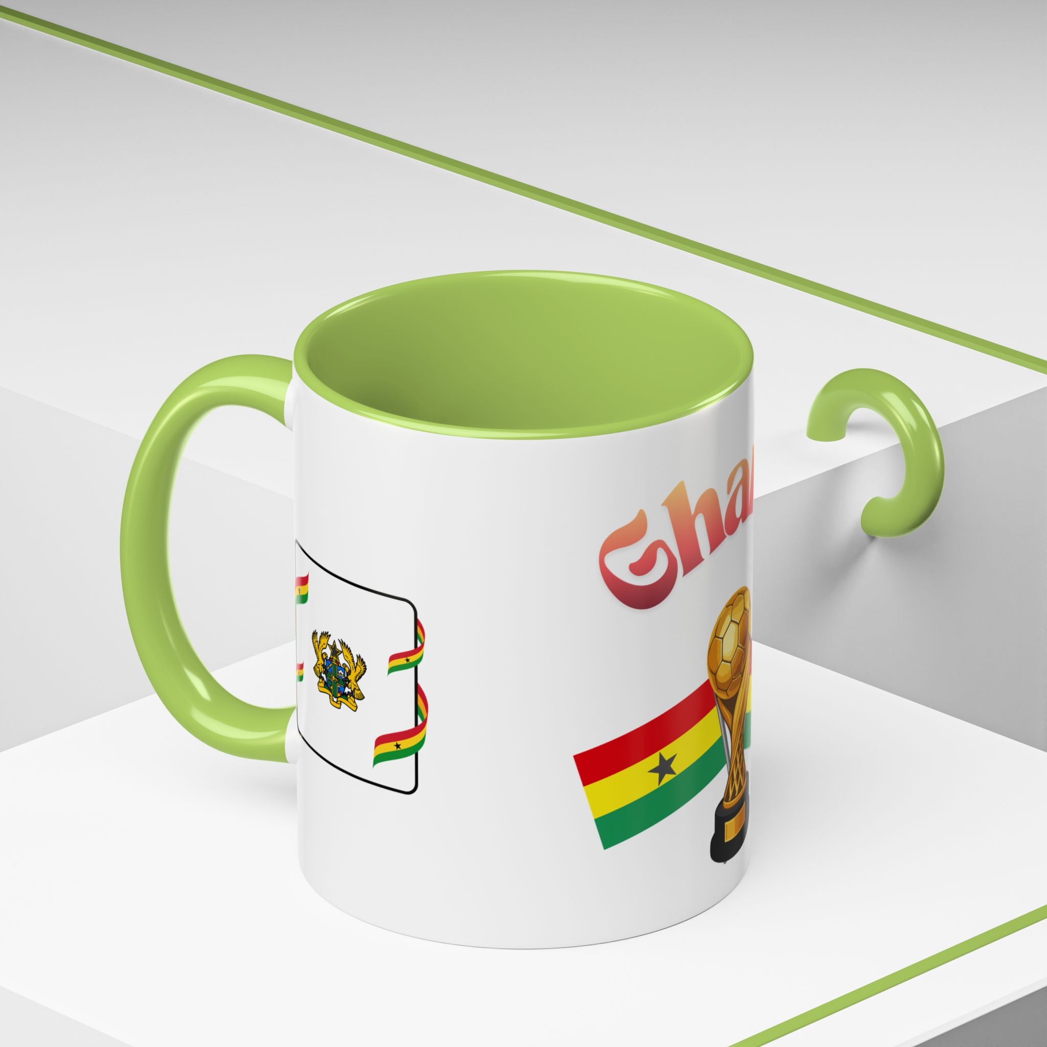 Ghana Soccer Trophy Accent Coffee Mug — Ghana Flag Football Cup Design (11/15oz)