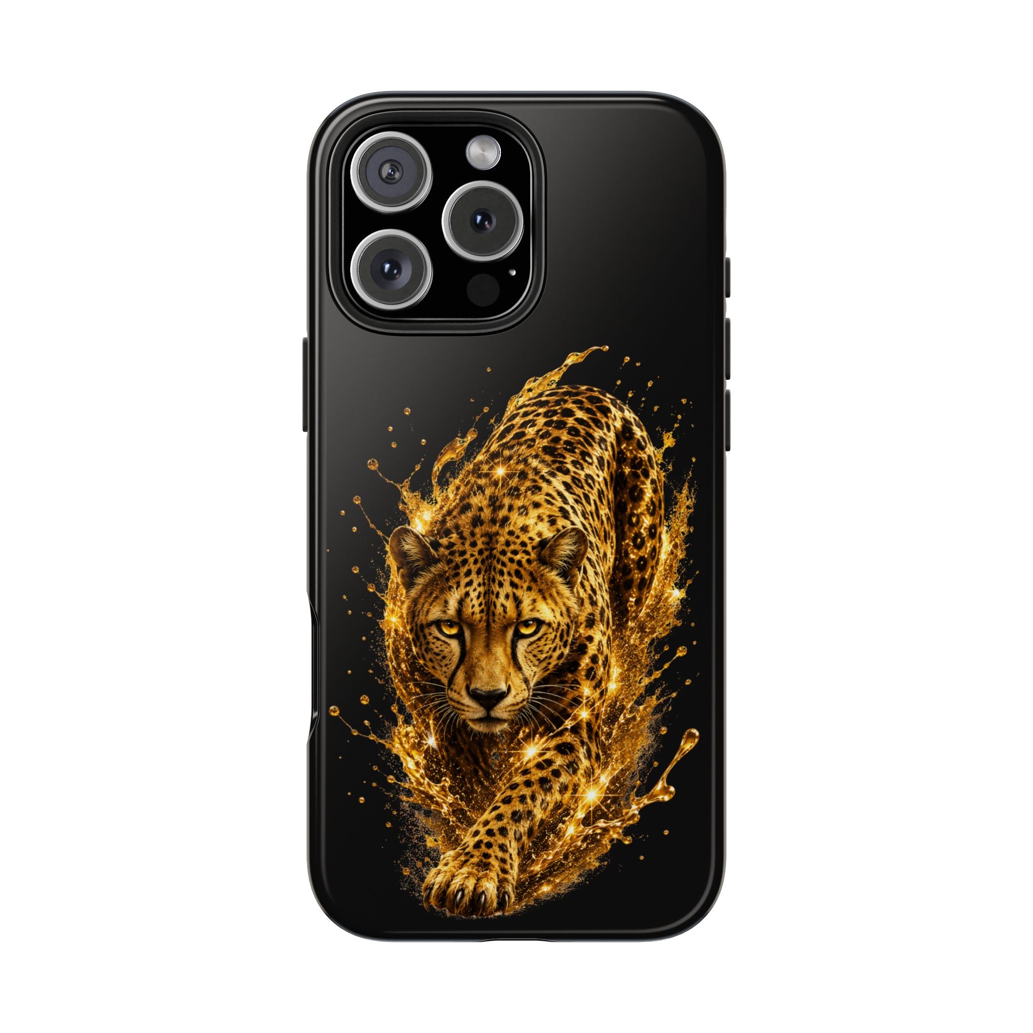 Golden Cheetah Tough Phone Case — Fierce Splash Design, Protective iPhone Cover