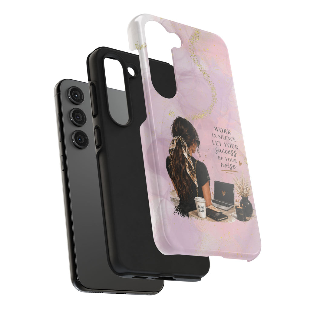 Inspirational Pink Work Desk Phone Case — "Work in Silence, Let Your Success Be Your Noise"