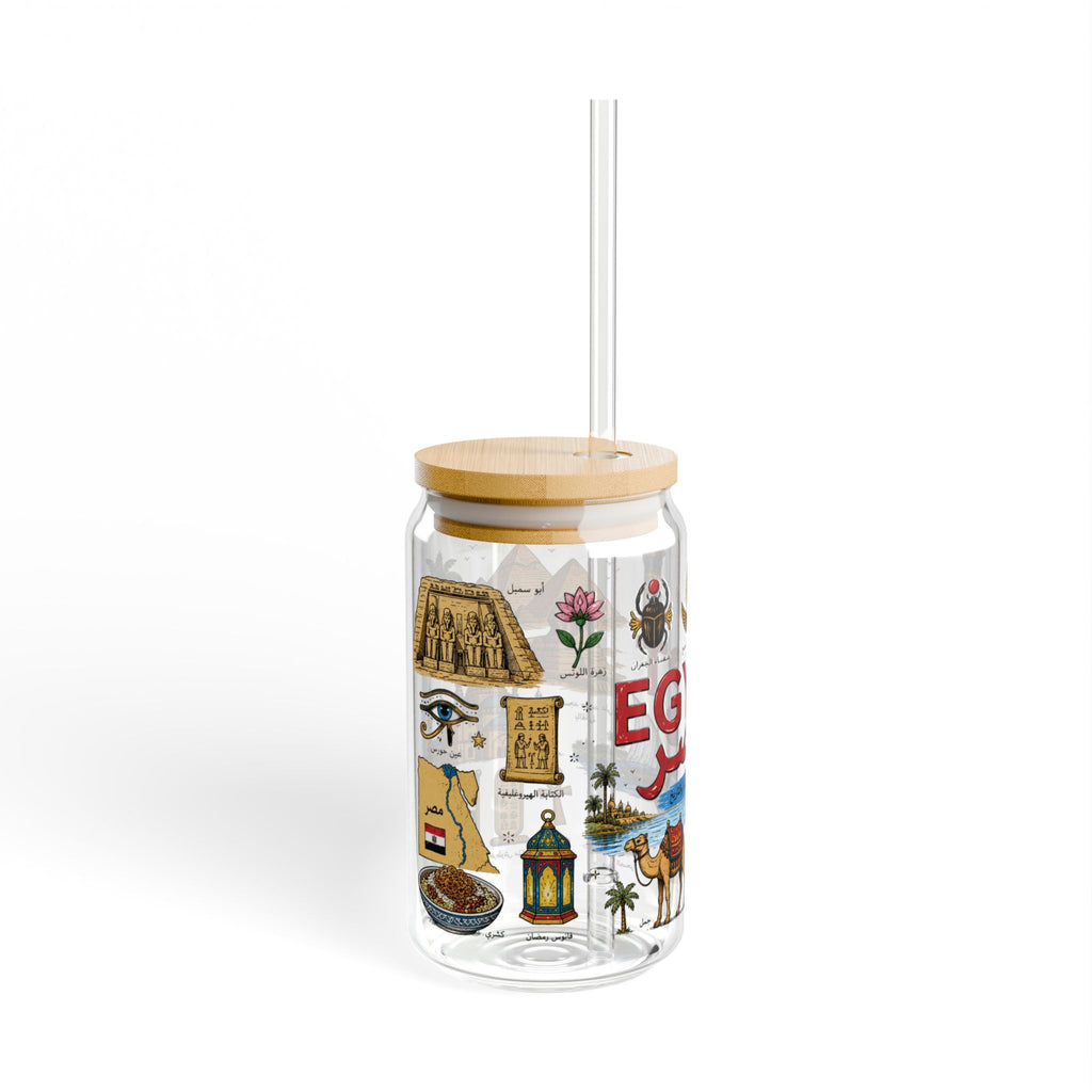 Egypt Travel Sipper Glass — 16oz Egyptian Landmarks & Icons Drink Tumbler