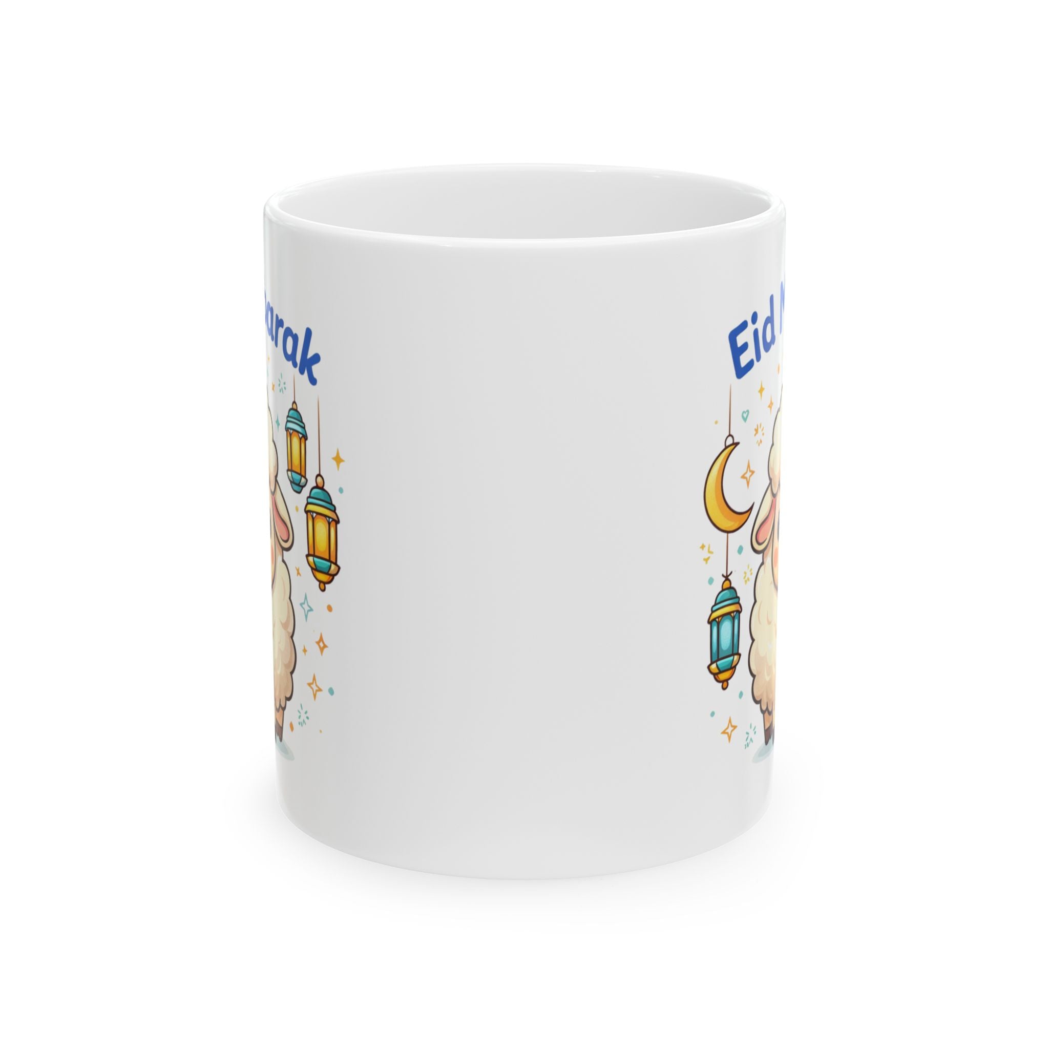 Eid Mubarak Ceramic Mug — Cute Lamb, Lanterns & Crescent Moon (11oz/15oz)
