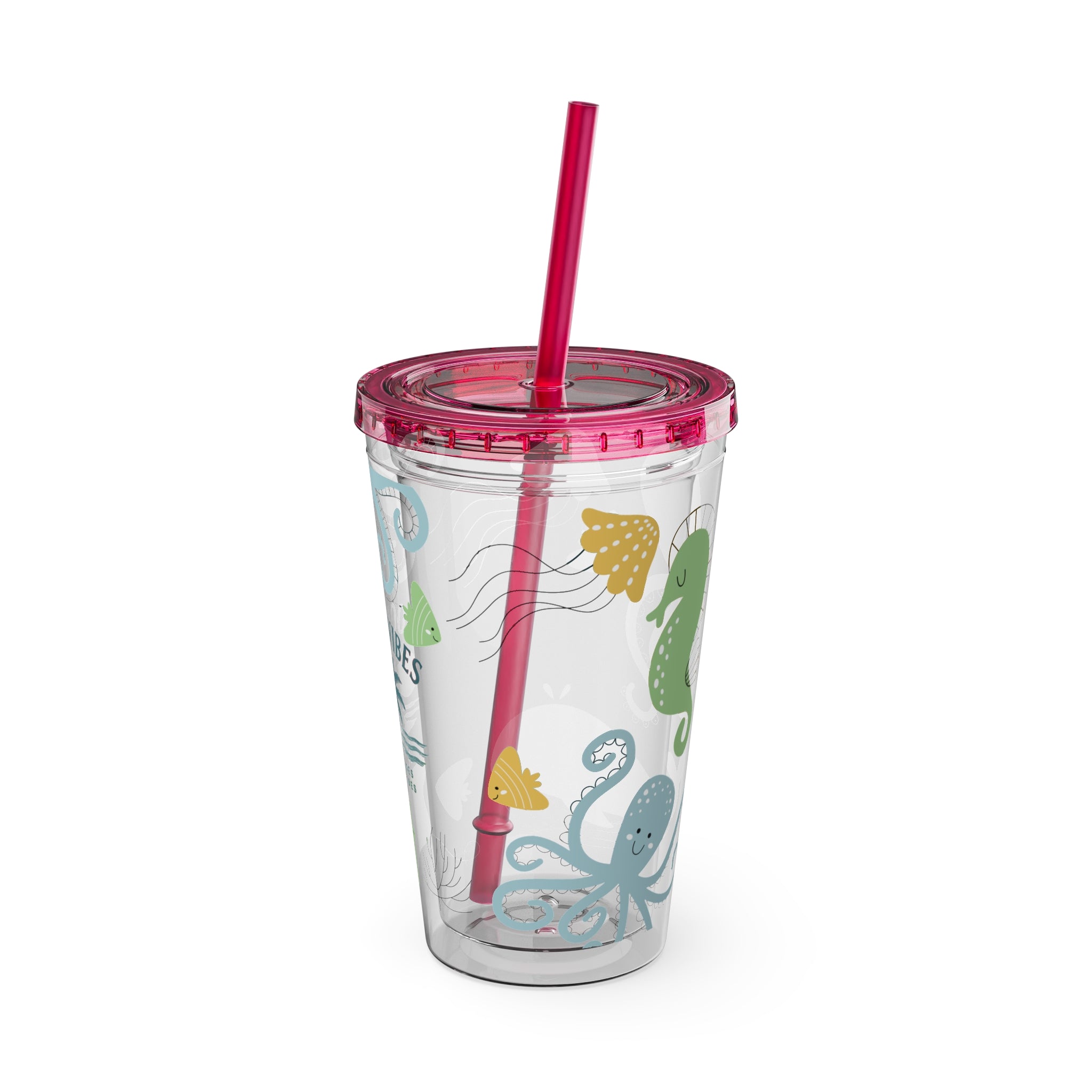 Good Vibes Ocean Tumbler with Straw — 16oz Sea Life Travel Cup