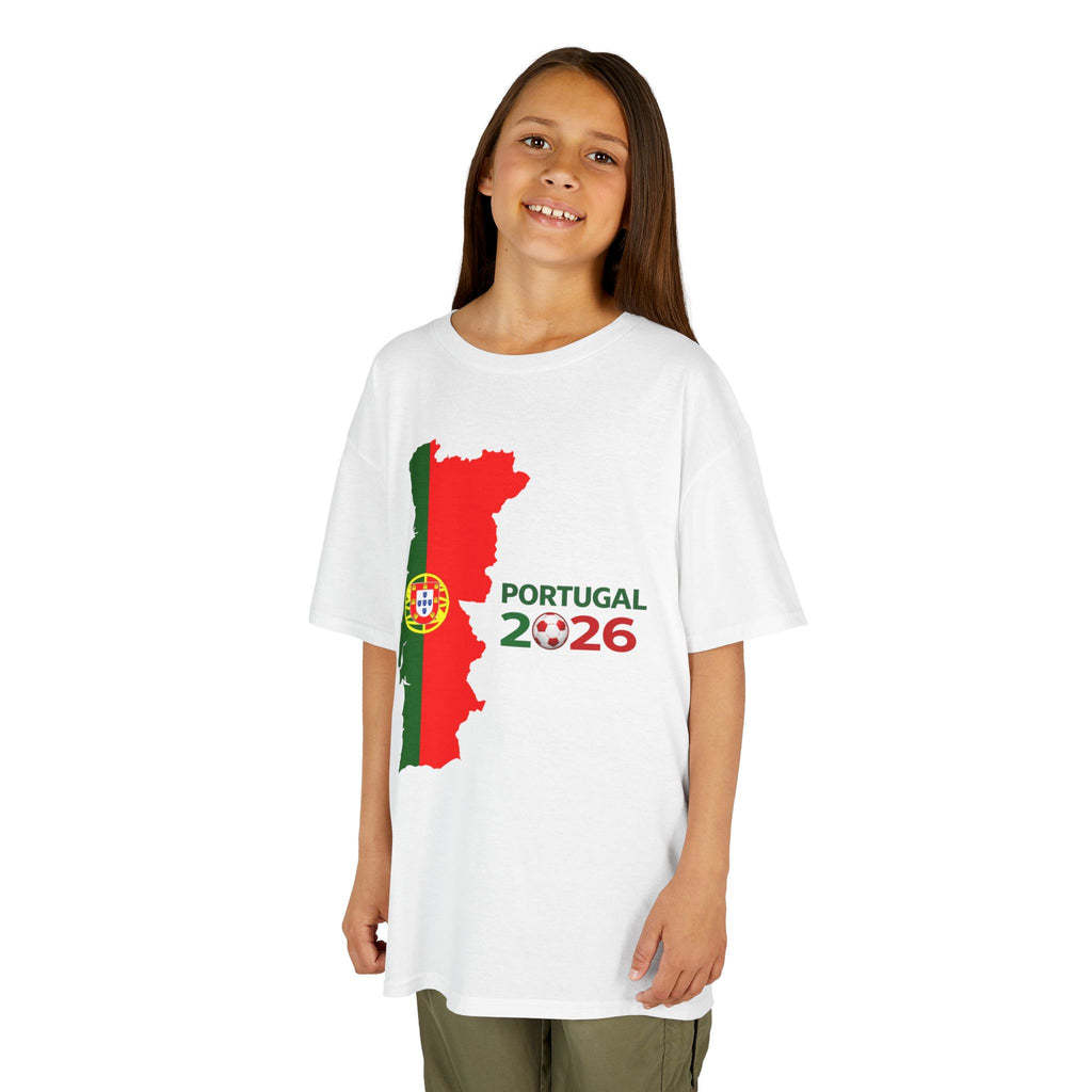 Kids Portugal 2026 Soccer T-Shirt — Cup Map & Trophy Design