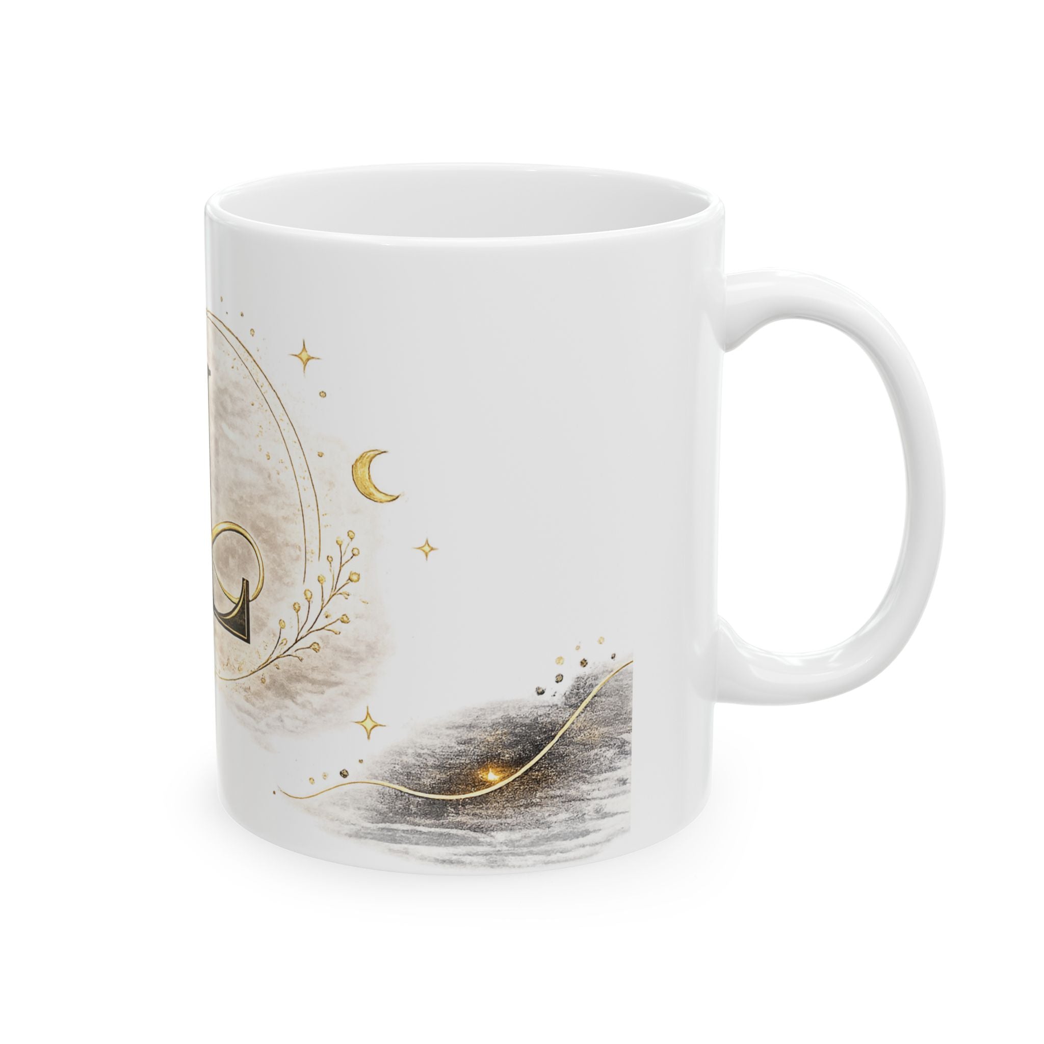 Monogram L Initial Ceramic Mug — Gold Laurel Decorative Coffee Cup