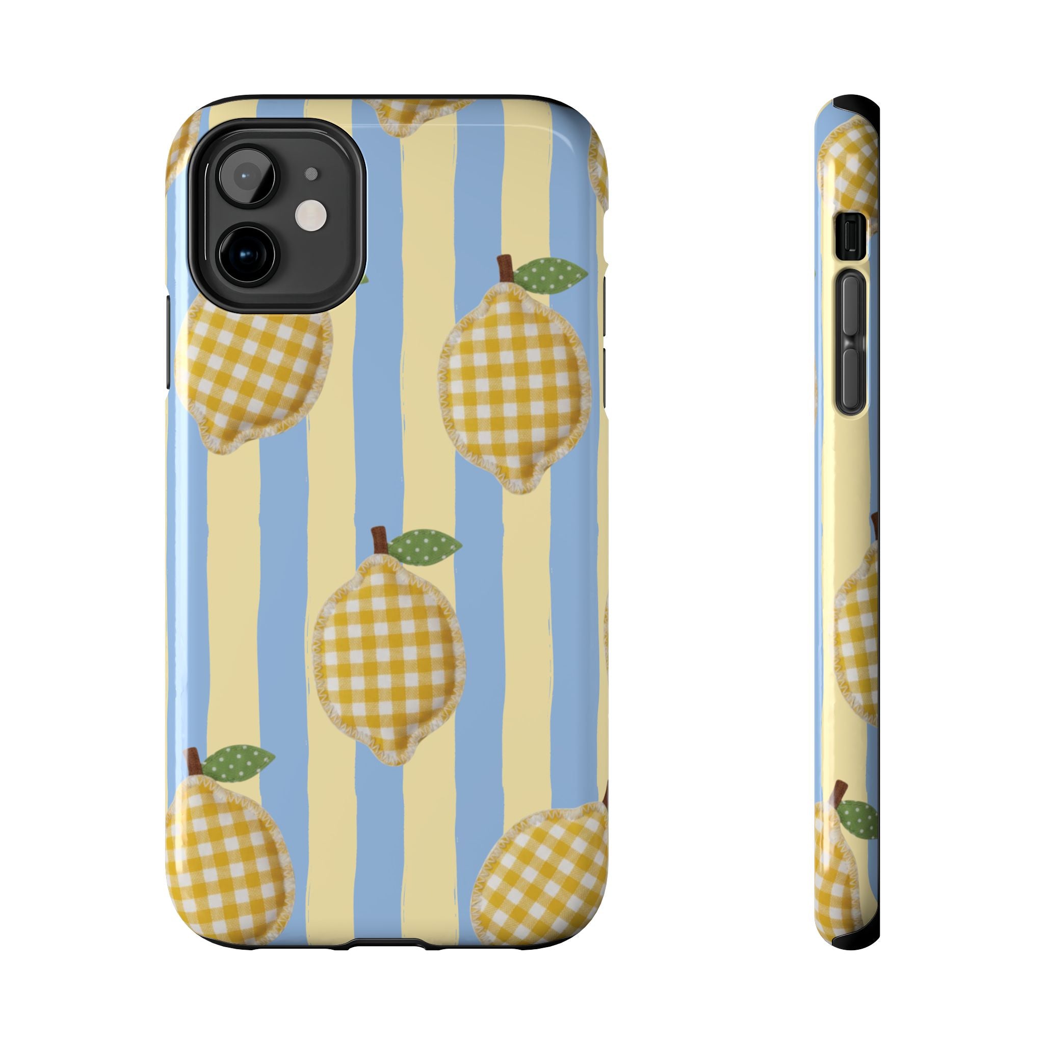 Tough Phone Case — Blue & Yellow Gingham Lemon Design