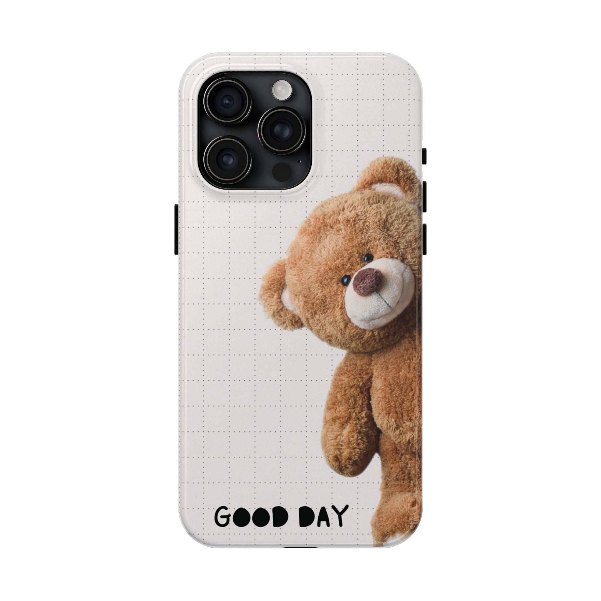 Teddy Bear Tough Phone Case — Cute Plush Peeking Design, Protective Shockproof Cover