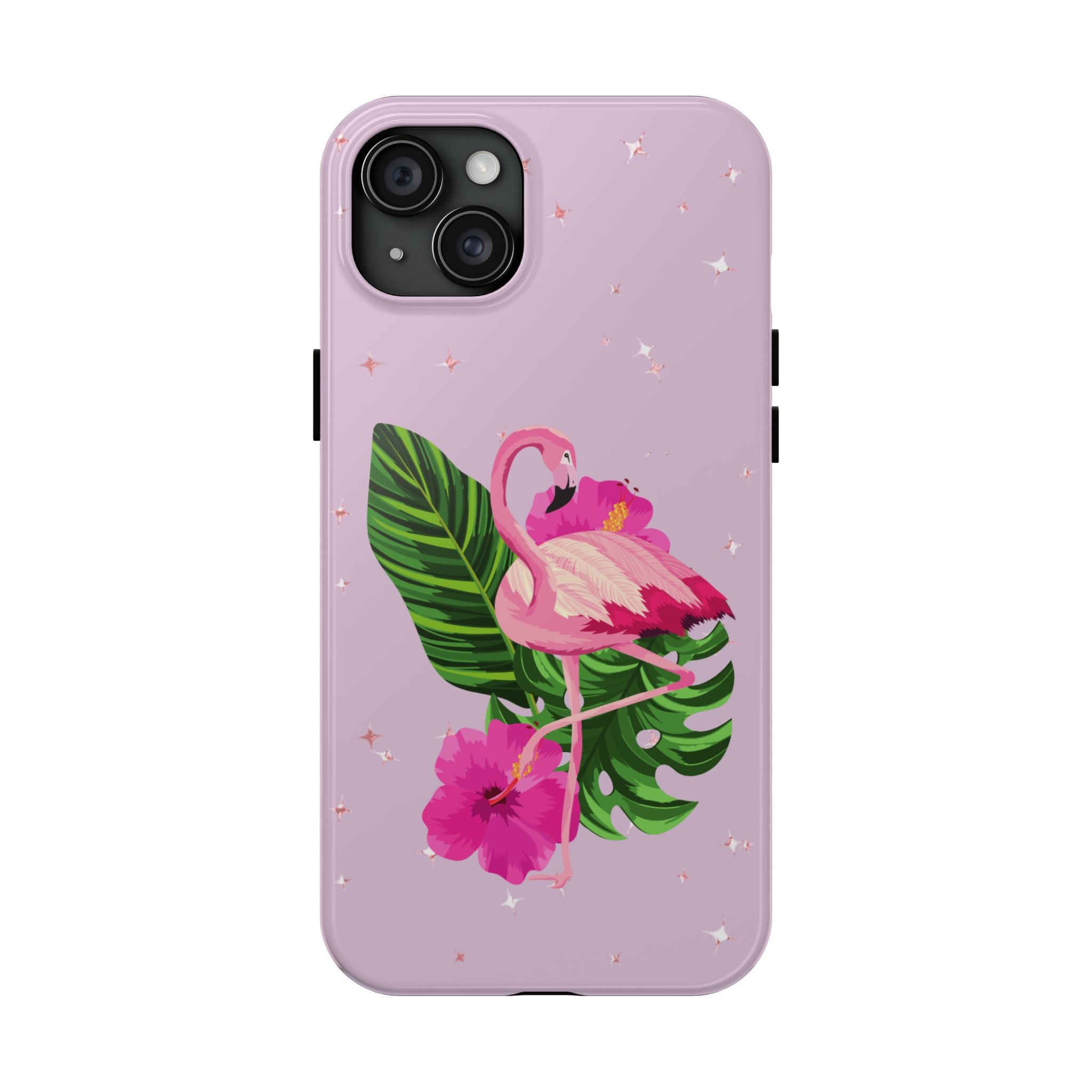 Flamingo Tropical Tough Phone Case — Pink Hibiscus & Palm Leaves