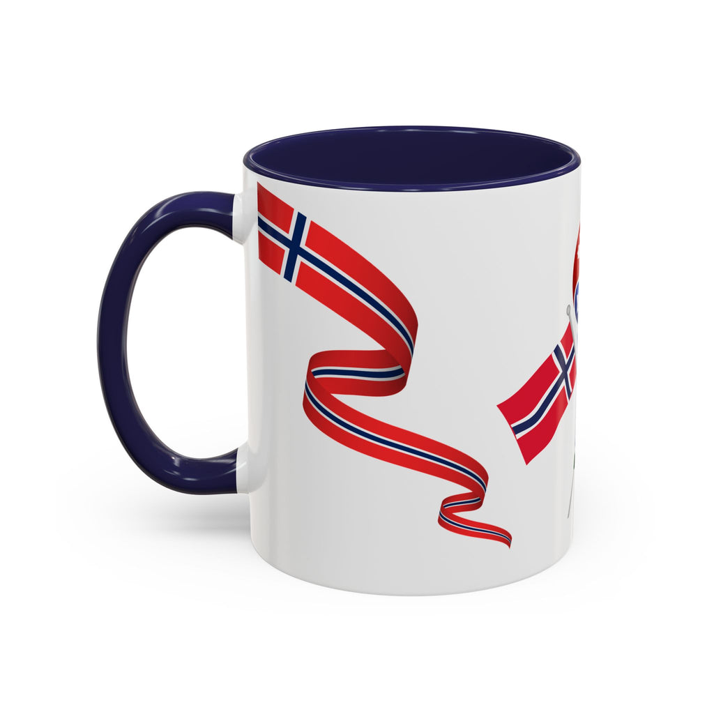 Norway Pride Coffee Mug — Norwegian Flag Ribbon & Cup Emblem Accent Mug