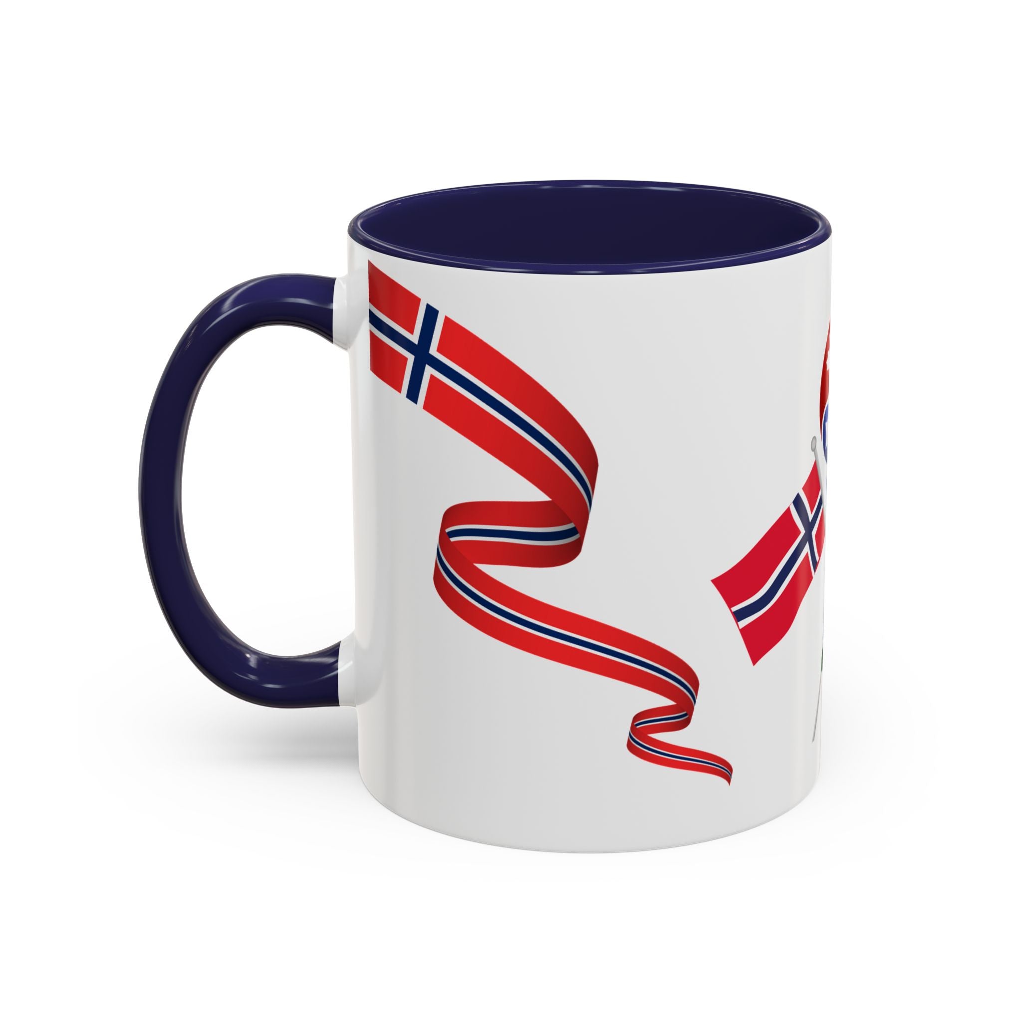 Norway Pride Coffee Mug — Norwegian Flag Ribbon & Cup Emblem Accent Mug