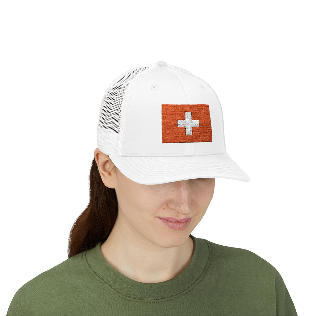 Switzerland Flag Trucker Cap — Embroidered Cross Snapback Hat