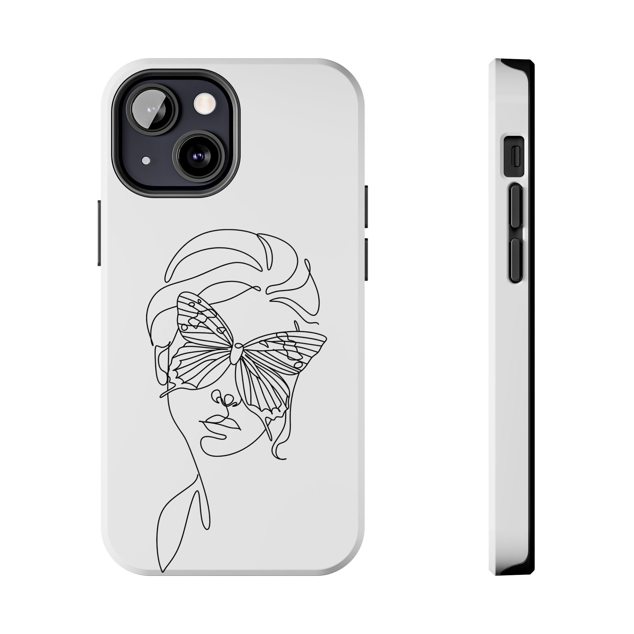 Butterfly Line Art Tough Phone Case — Minimalist Woman Face Design