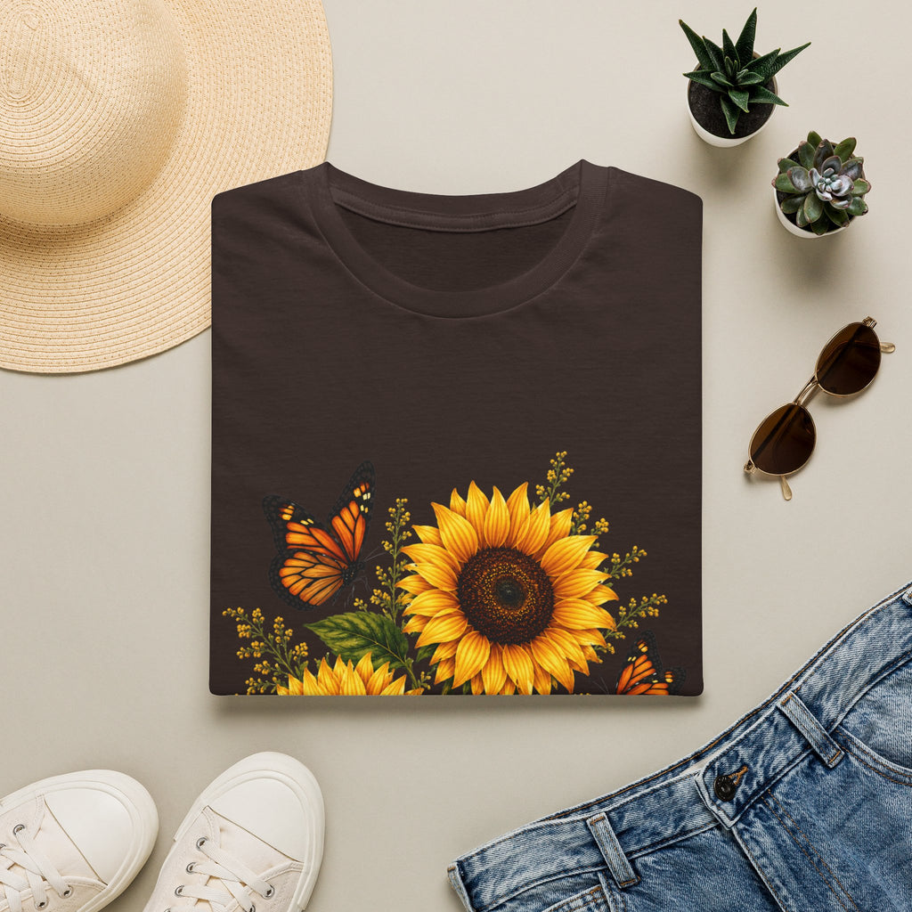 Sunflower & Monarch Butterfly T-Shirt — Floral Summer Tee