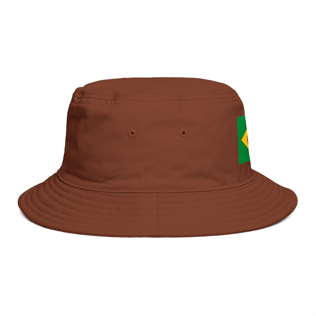 Brazil Flag Bucket Hat — Brown Cotton Sun Hat with Brazilian Flag Patch