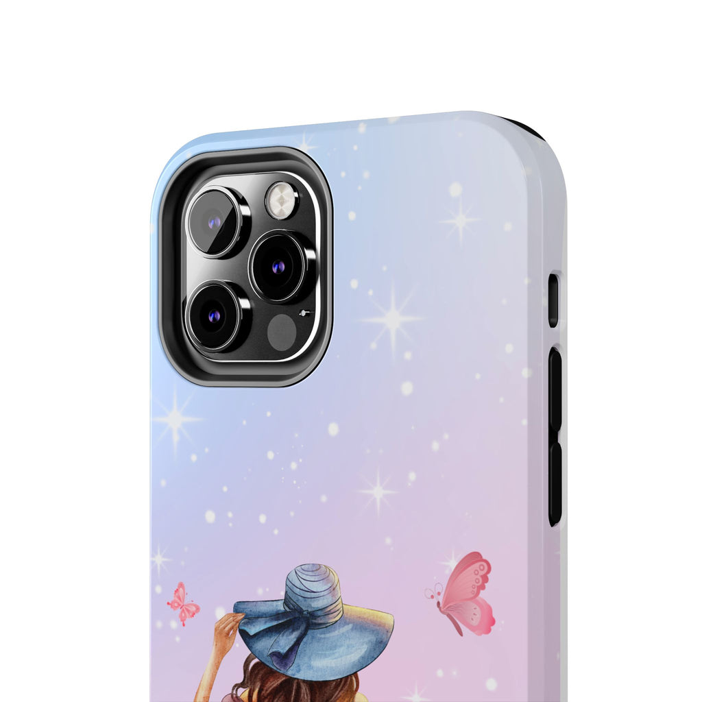 Pastel Girl with Hat Phone Case — Floral Basket Butterfly Tough Phone Case