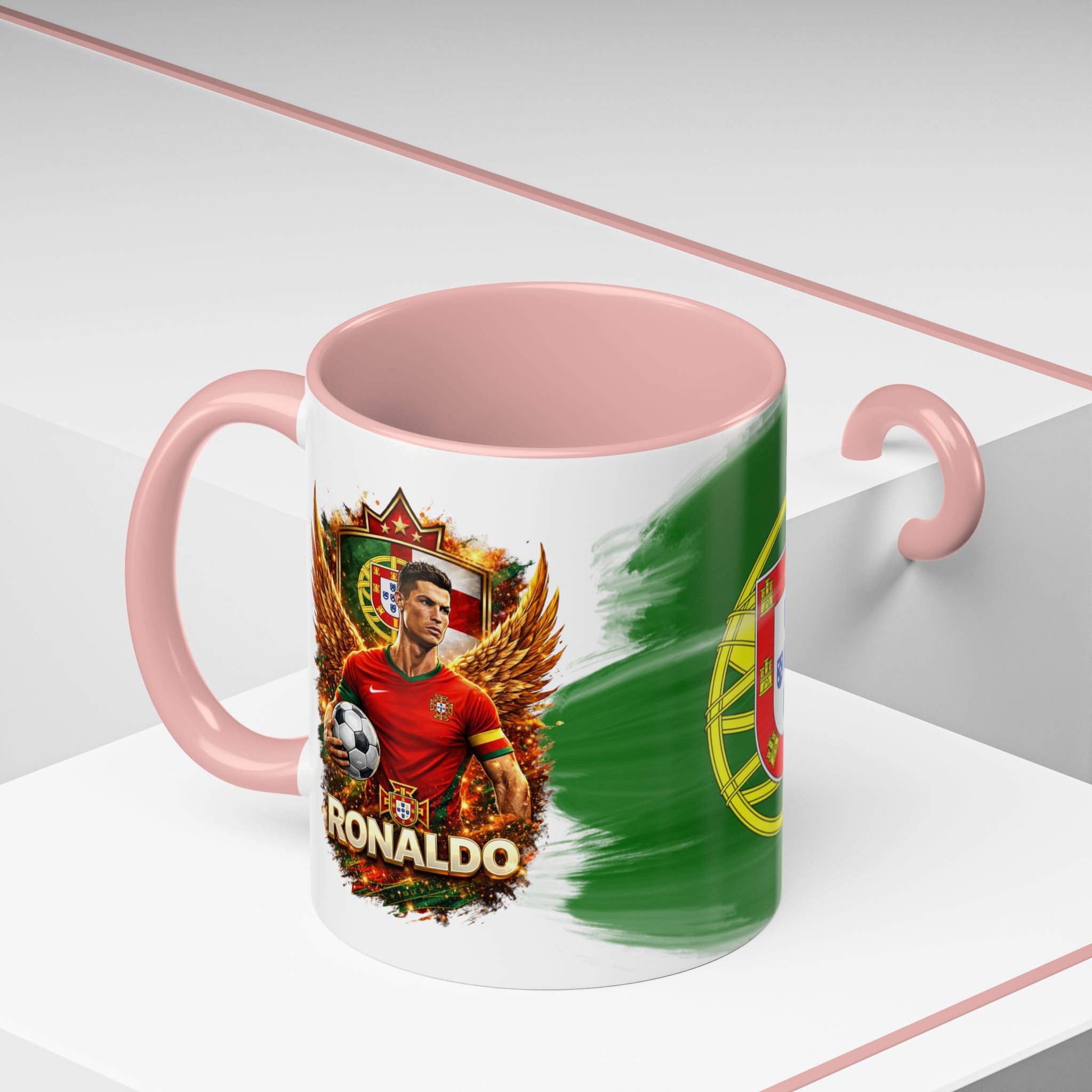 Portugal Flag Accent Coffee Mug — Painted Portuguese Crest Design (11/15oz)