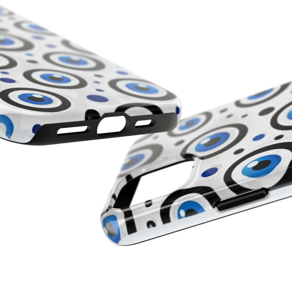 Blue Evil Eye Pattern Tough Phone Case — Protective Ceramic Nazar Design